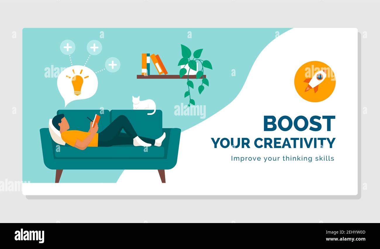 Boost your creativity and improve your thinking skills: healthy lifestyle and focus concept Stock Vector