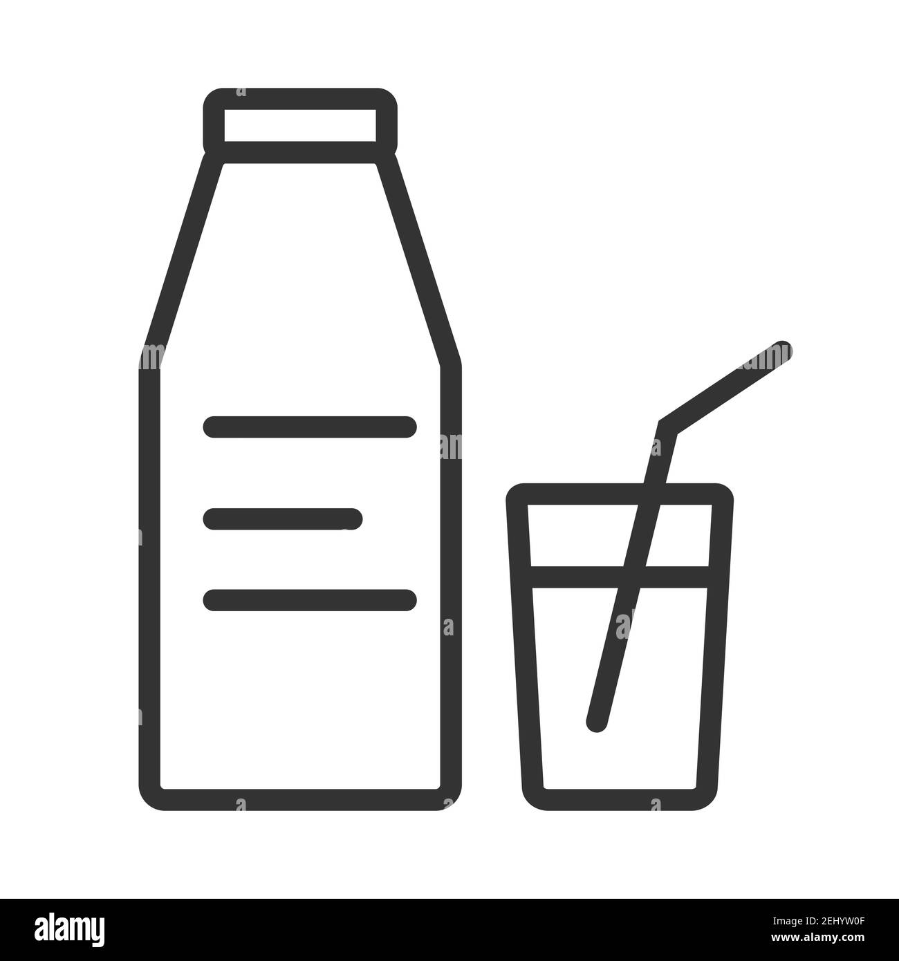 Bottle with drink and glass with straw. Simple food icon in trendy line style isolated on white background for web apps and mobile concept. Vector Ill Stock Vector