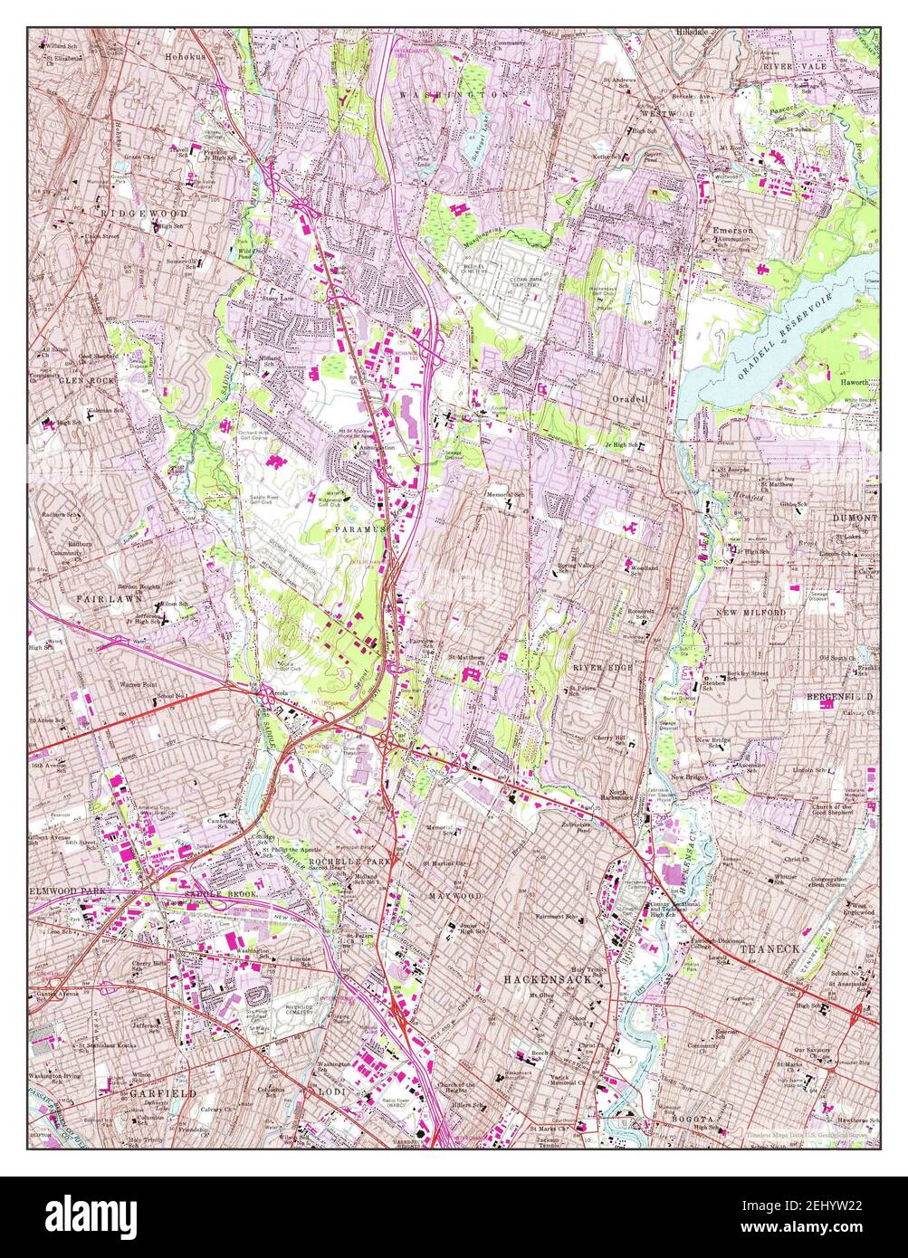 Hackensack, New Jersey, map 1955, 124000, United States of America by Timeless Maps, data U.S