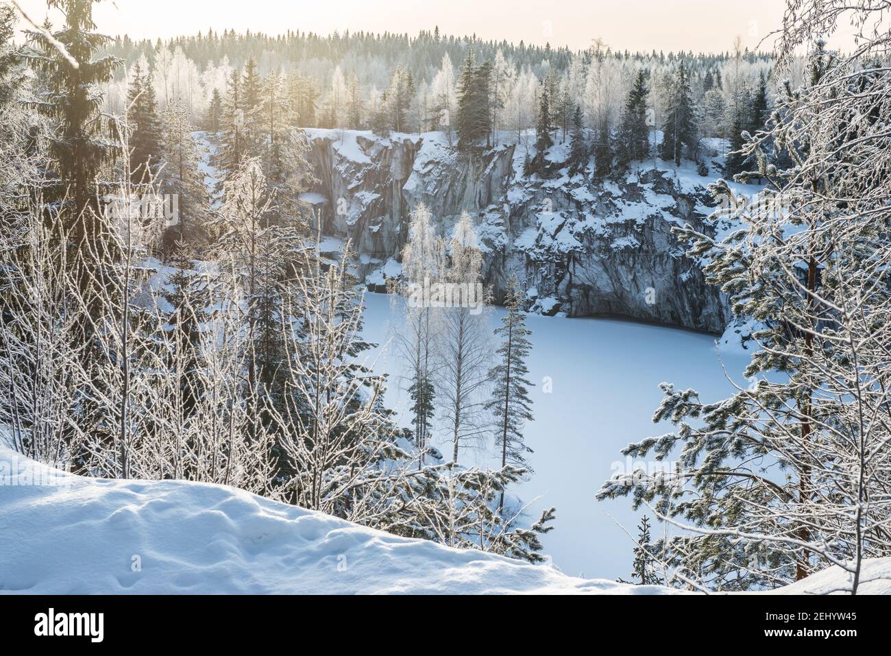 Marble kanyon in Ruskeala, Karelia in winter, Russia Stock Photo