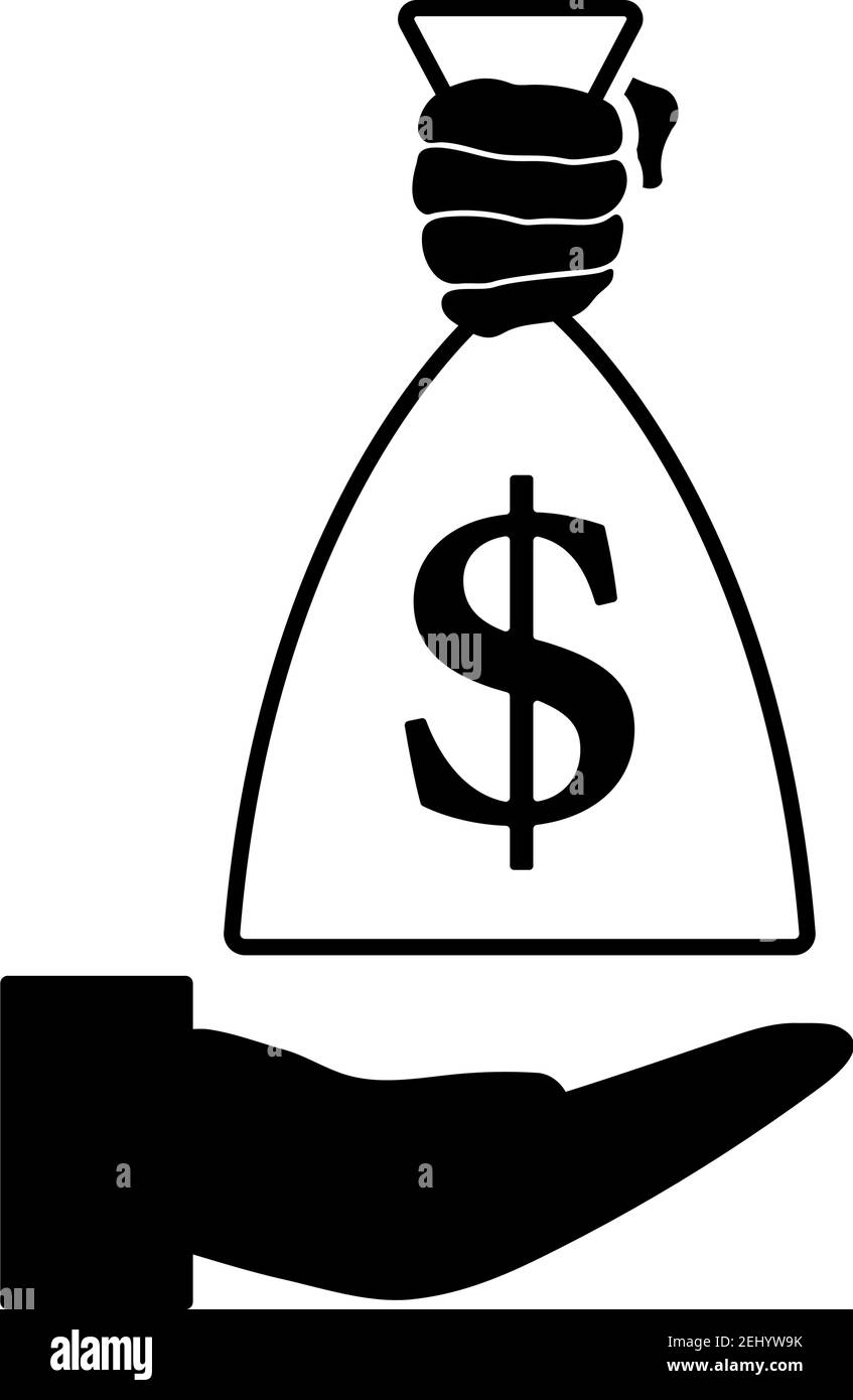 Hand Holding The Money Bag Icon. Black Glyph Design. Vector ...
