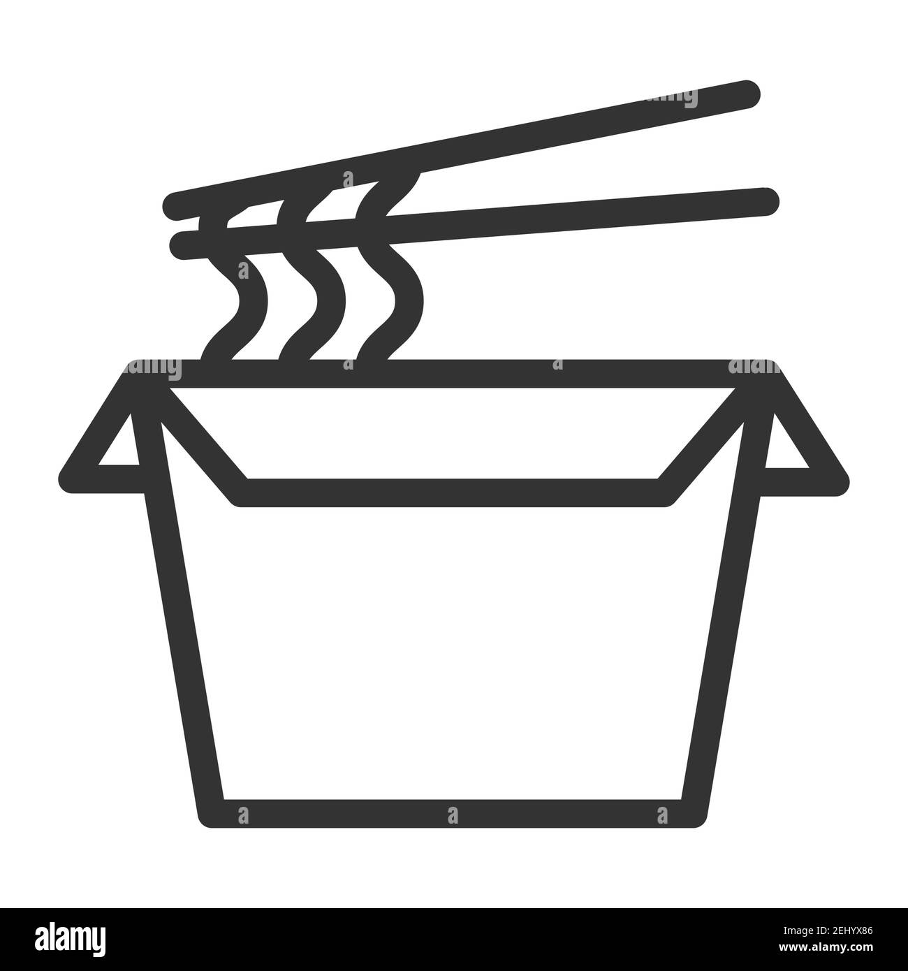 Asian food in paper packaging with chopsticks: noodles, spices. Simple food icon in trendy line style isolated on white background for web apps and mo Stock Vector