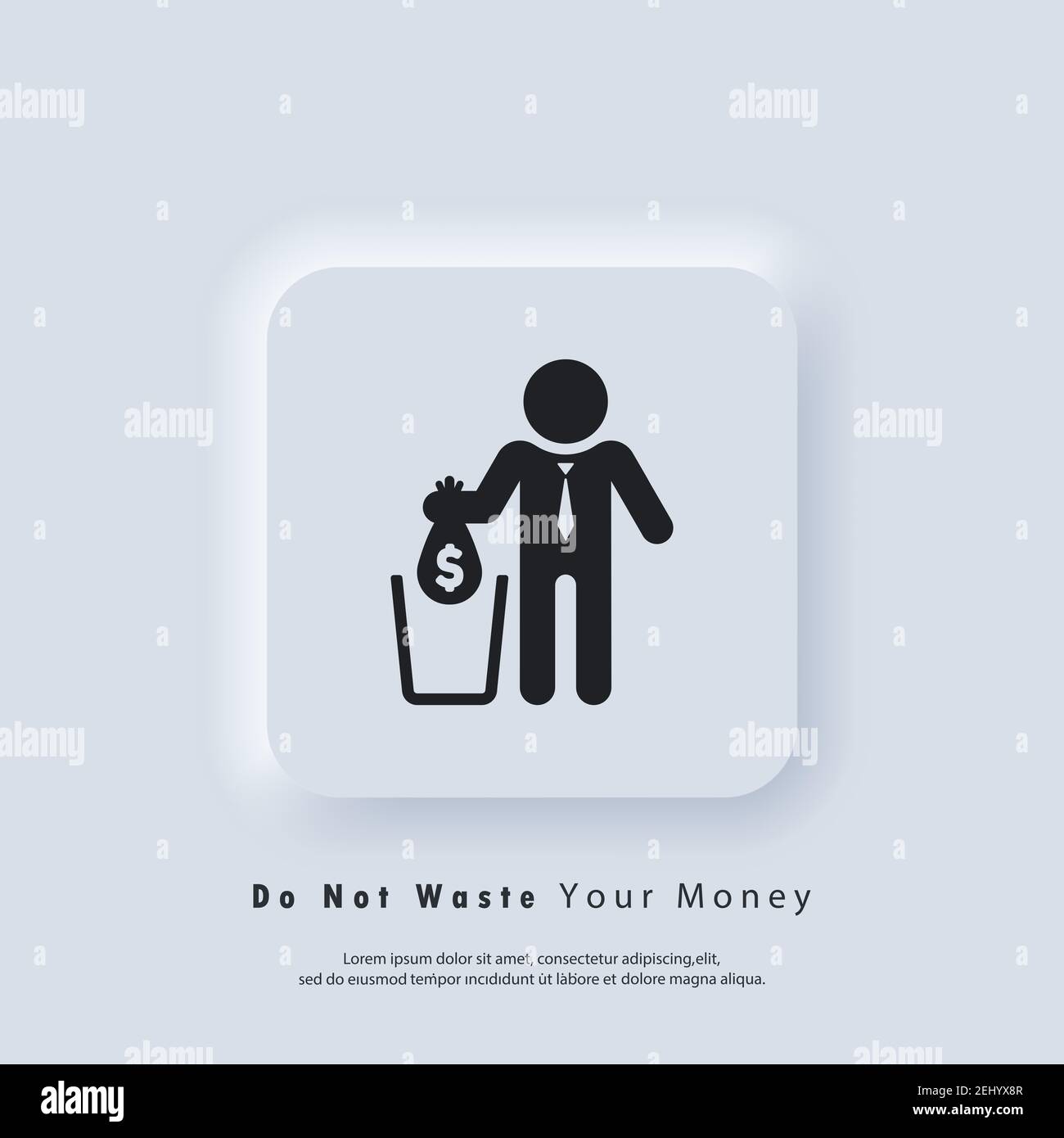 Financial losses icon. Falling bag with dollar in trash. Big expenses, money deduction, maintenance costs. Do not waste money. Vector EPS 10. UI icon. Stock Vector