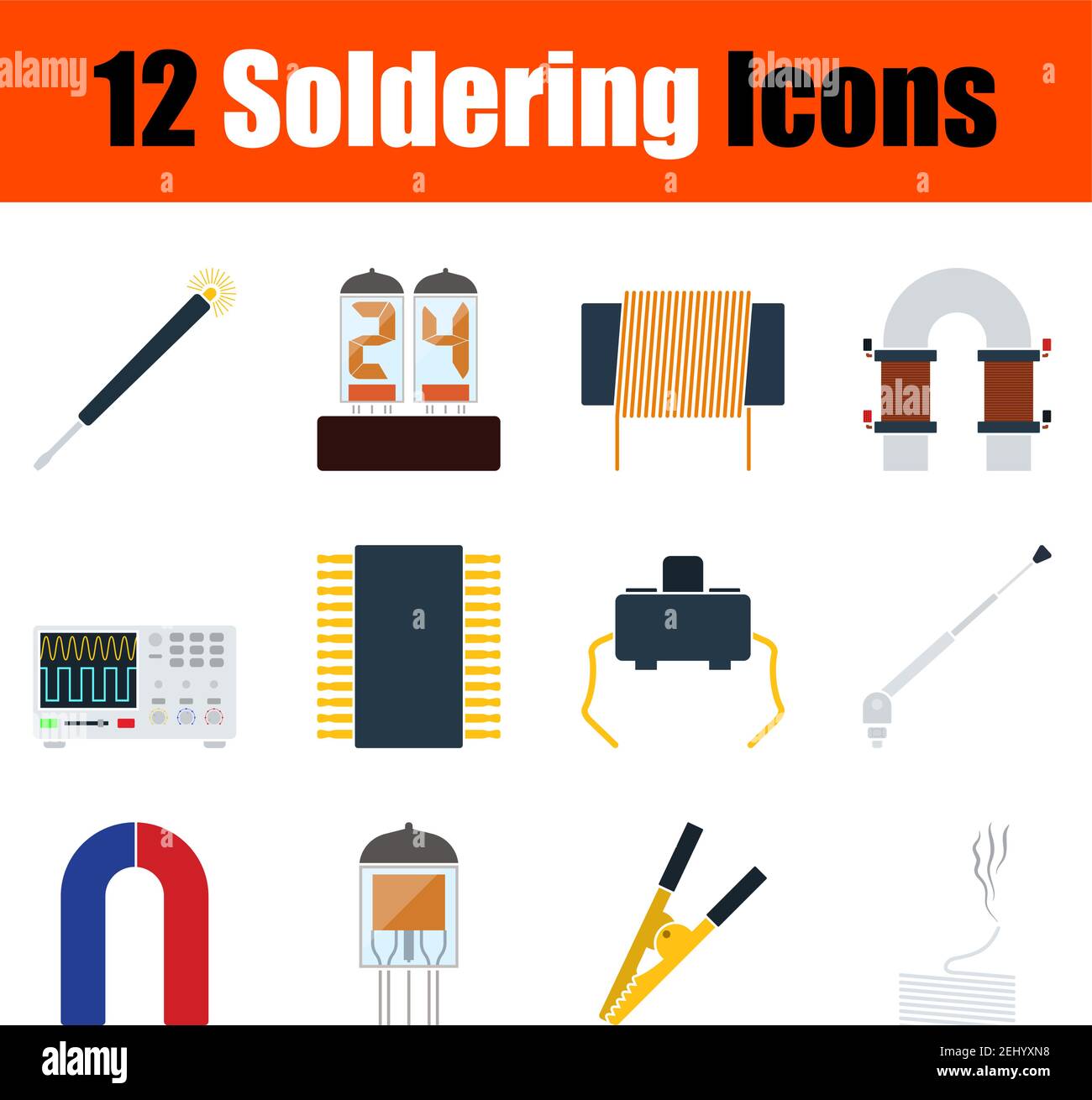 Soldering Icon Set. Flat Design. Fully editable vector illustration. Text expanded. Stock Vector