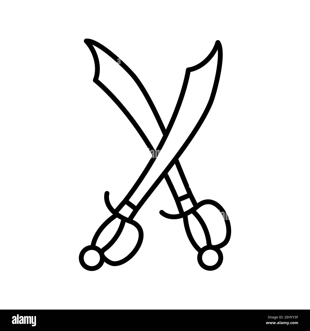 Illustration of cross swords line vector icon isolated on white background Stock Photo