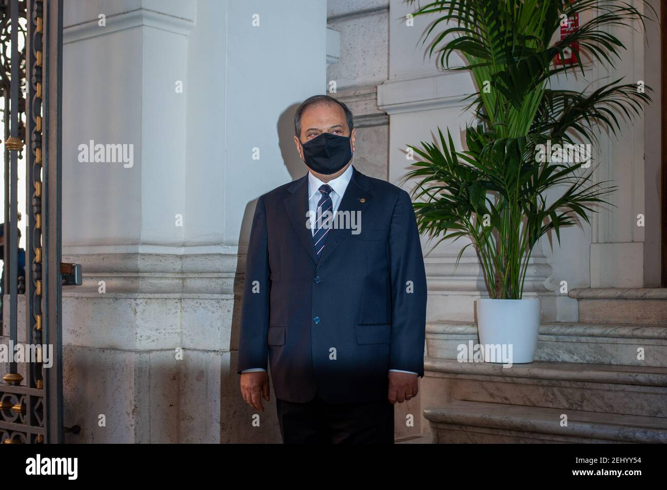 Filippo Anelli, President FNOMCeO, seen at the entrance.The National Federation of the Orders of Doctors and Dental Surgeons (FNOMCeO) celebrated the National Day of Healthcare Workers, Healthcare Members, Assistance Workers and Volunteers in Rome. The celebration is dedicated to the memory of doctors and dentists who died due to Covid-19 and it was going live at the Civic Hospital in Codogno and Berlin. Several authorities and celebrities like Maria Elisabetta Alberti Casellati, Italian Senate President; Roberto Fico, President of the Italian Chamber of Deputies and Roberto Speranza, Minister Stock Photo