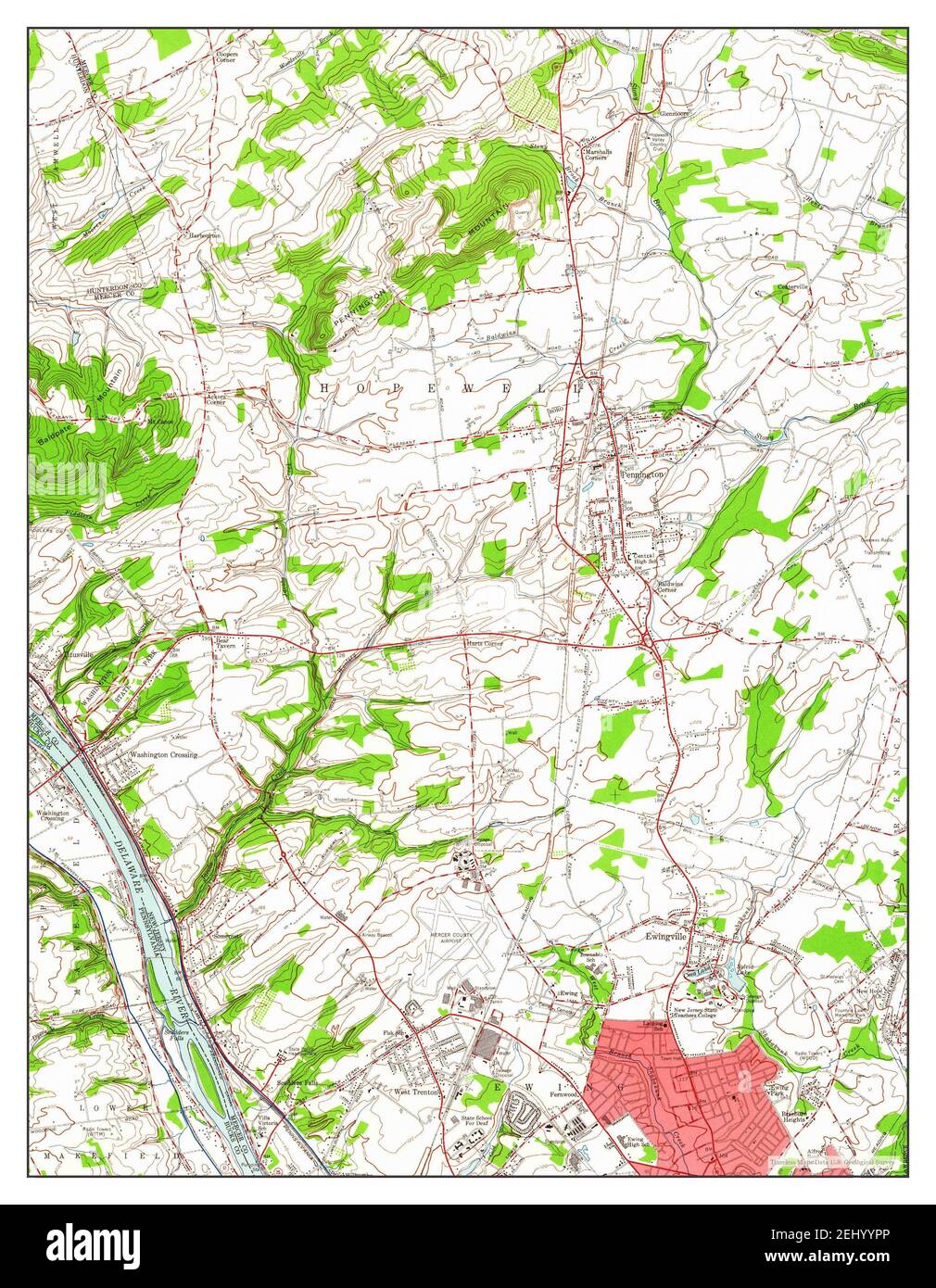 Pennington, New Jersey, map 1954, 124000, United States of America by