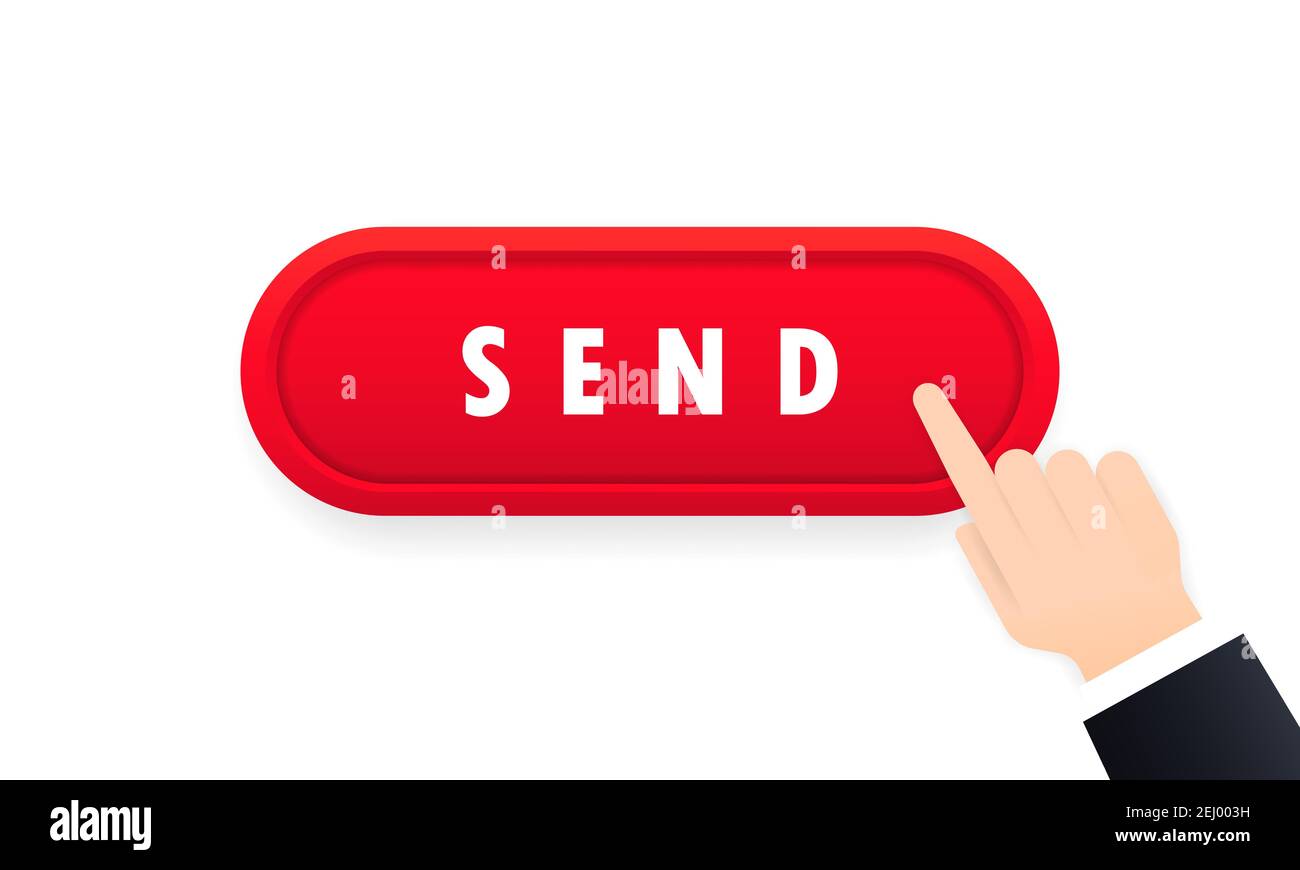 Hand clicking send button icon. Hand push the button send. Social media