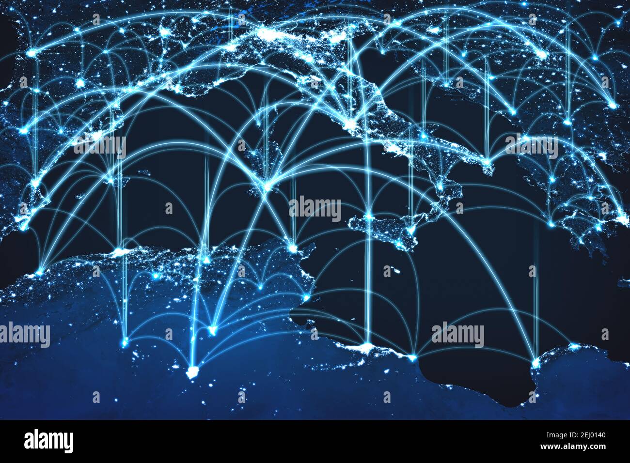 Europe network connection covering continent with lines of innovative