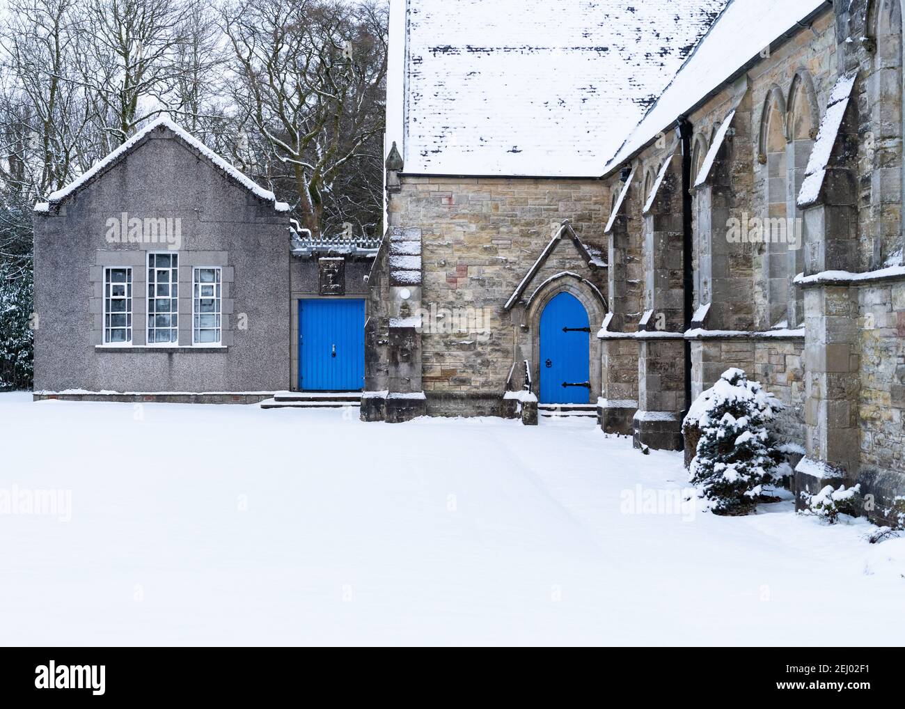 Blue doors - Killearn Kirk (Church), Killearn, Stirling, Scotland, UK Stock Photo