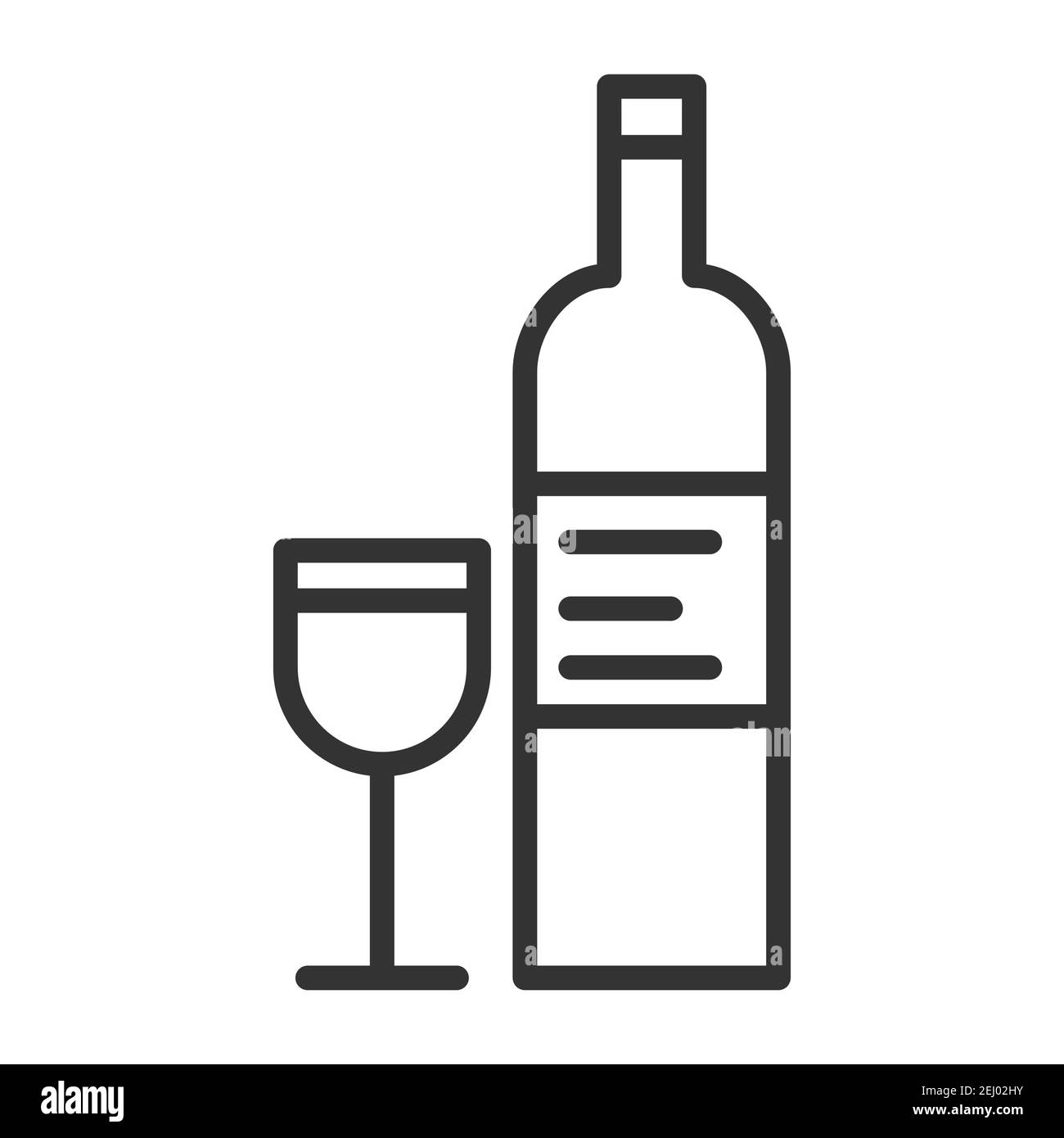 Wine bottle and glass. Simple food icon in trendy line style isolated on white background for web apps and mobile concept. Vector Illustration. EPS10 Stock Vector