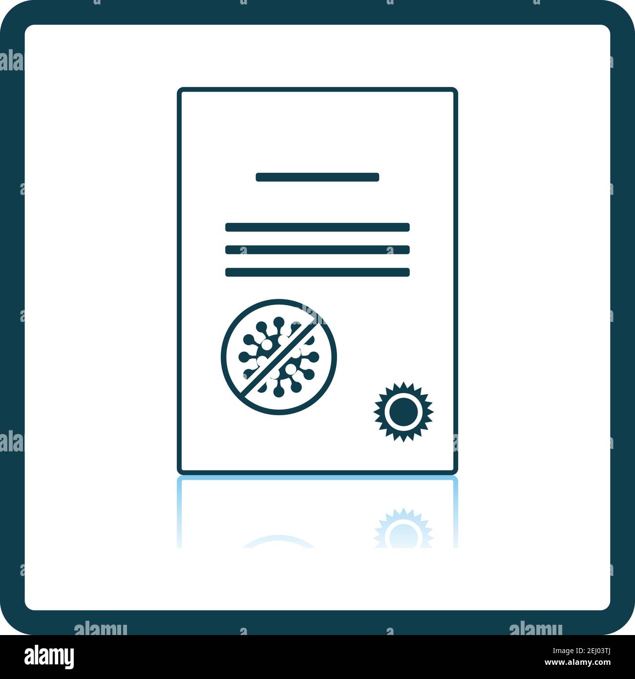 No Coronavirus Certificate Icon. Square Shadow Reflection Design. Vector Illustration. Stock Vector