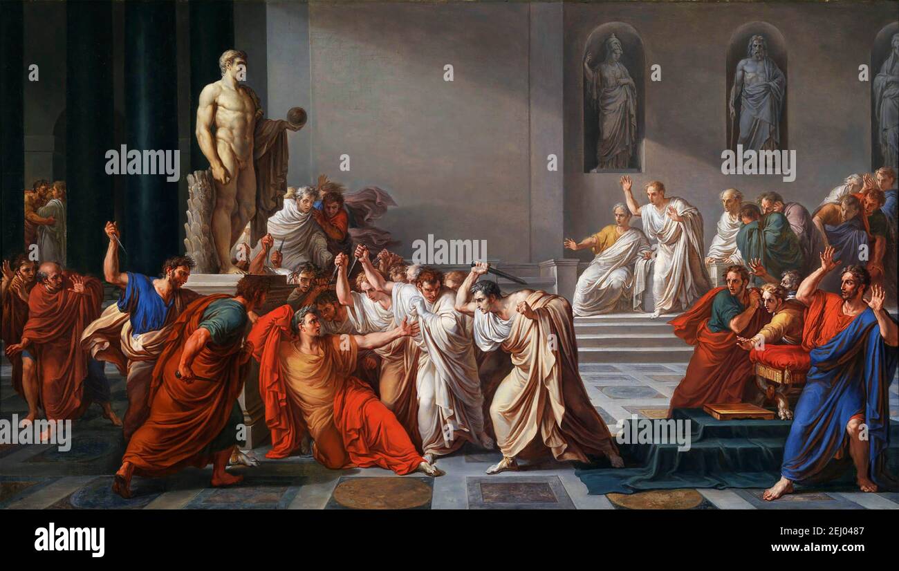 The assassination of Julius Caesar. The Death of Caesar (La morte di Cesare) by Vincenzo Camuccini (1771–1844), oil on canvas, c.1804/5 Stock Photo