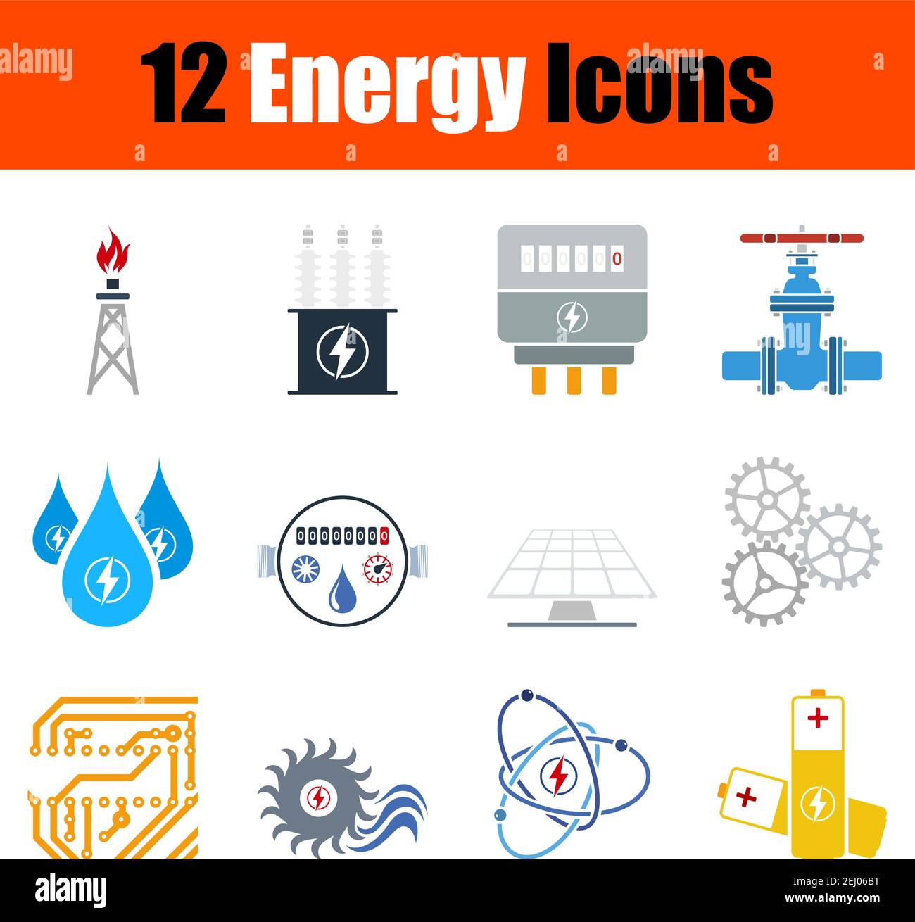 Energy Icon Set. Flat Design. Fully editable vector illustration. Text ...