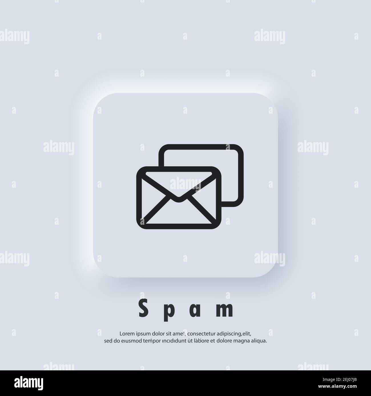 Spam icon. Newsletter logo. Envelope. Email and messaging icons. Email marketing campaign. Vector EPS 10. UI icon. Neumorphic UI UX white user interfa Stock Vector