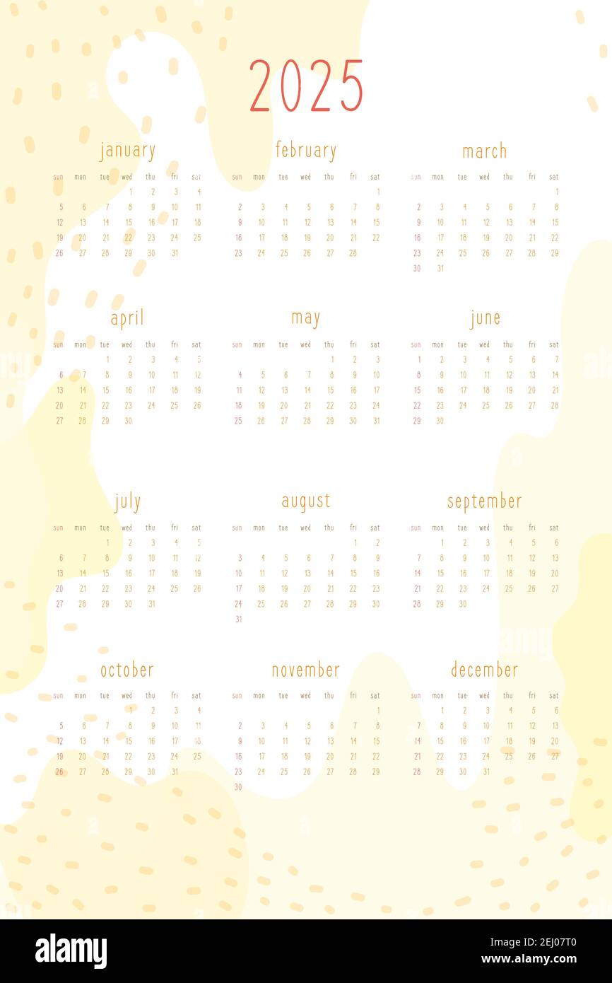 2025 calendar set for personal planner and notebook. Warm yellow hand