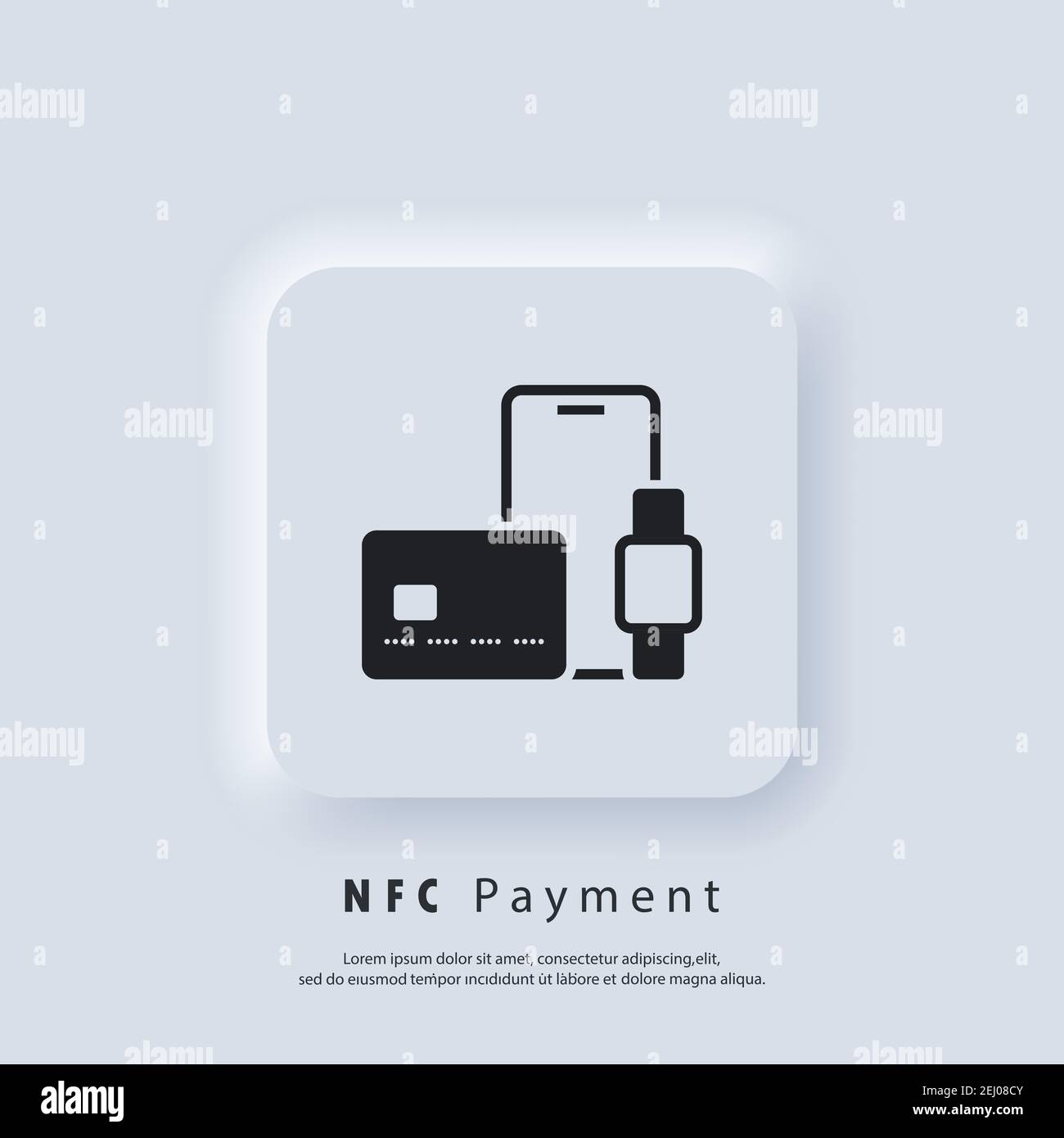 NFC payment icon. Contactless card payment systems. Vector. UI icon. Neumorphic UI UX white user interface web button. Neumorphism Stock Vector