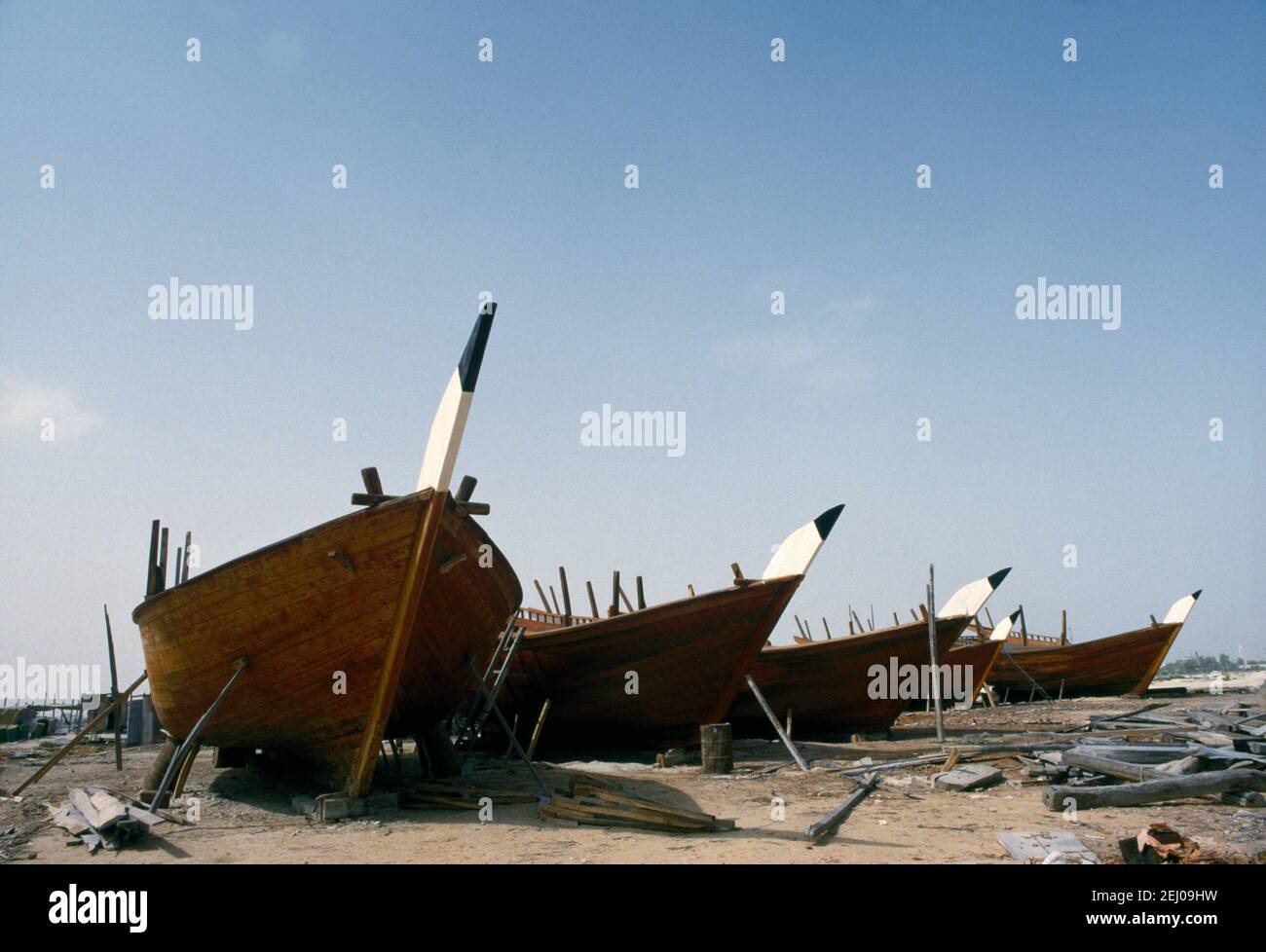 Dubai UAE Dhows being Built in Shipyard Stock Photo