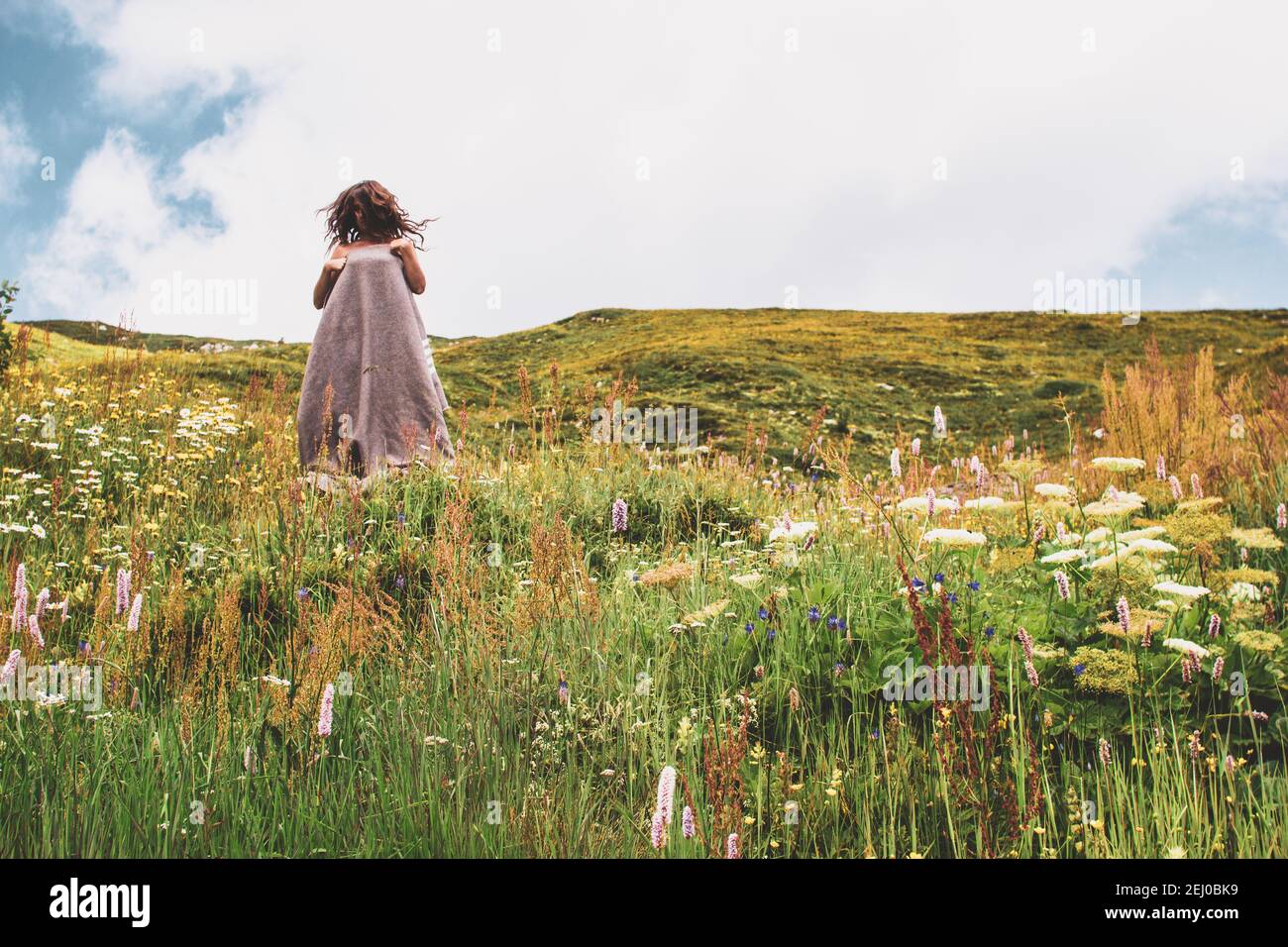 girl on the flower field Stock Photo - Alamy