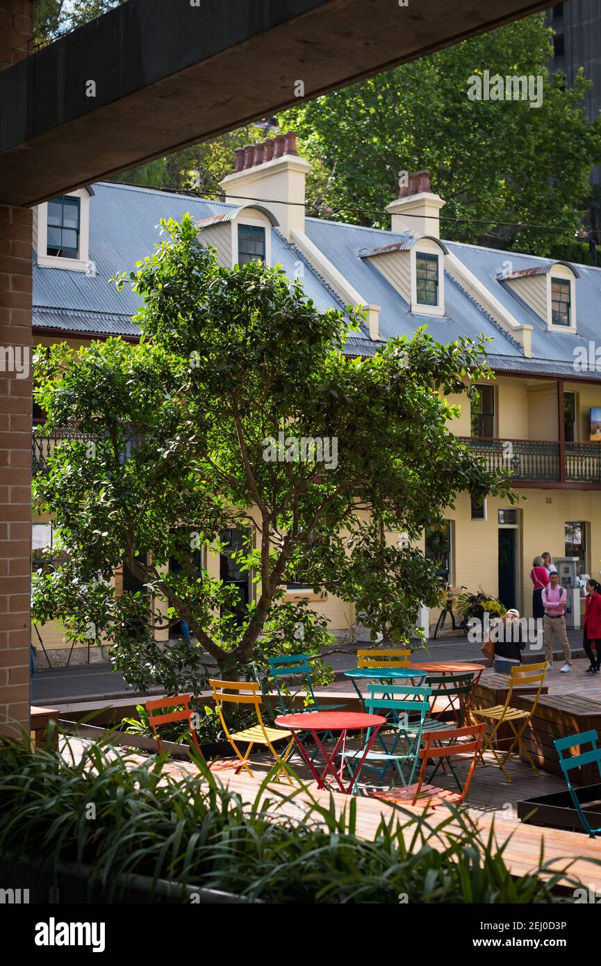 Cafe tables and chairs, Playfair Street, Sydney, New South Wales