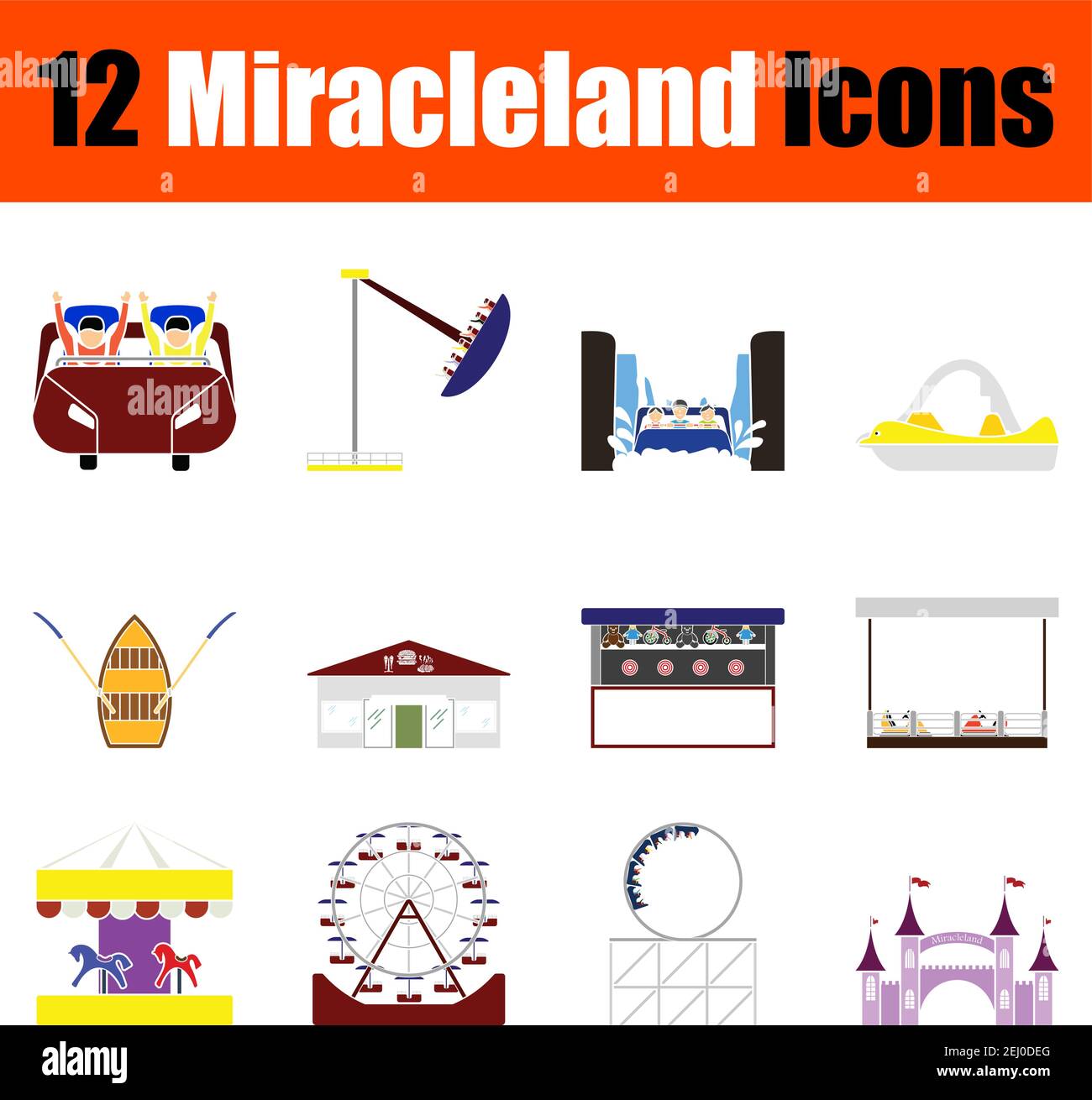 Miracleland Icon Set. Flat Design. Fully editable vector illustration. Text expanded. Stock Vector