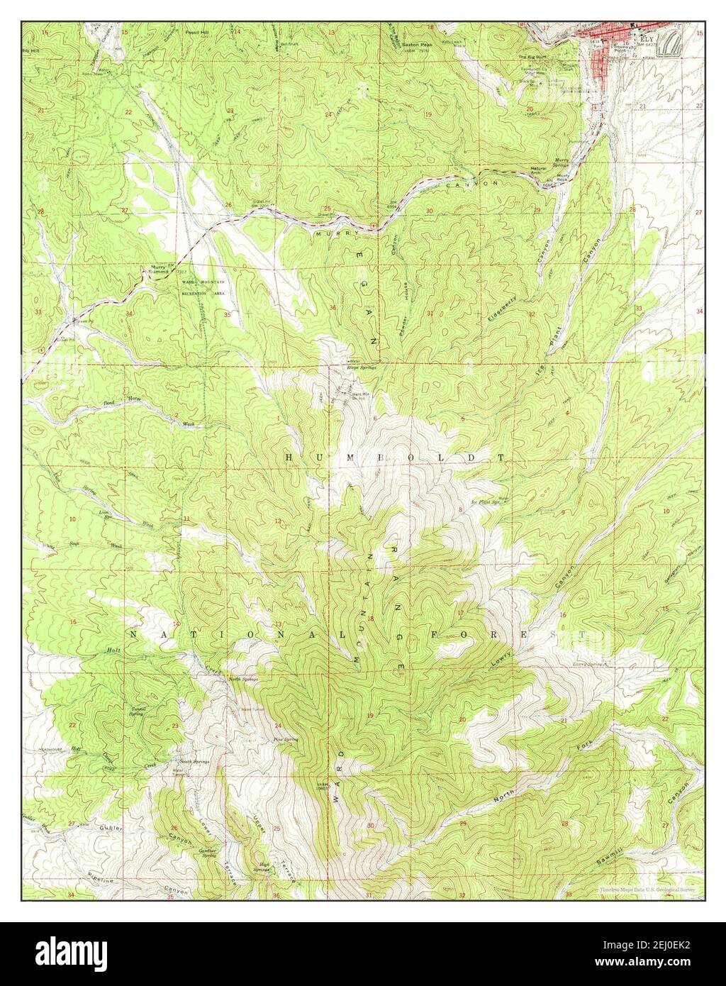 Ely, Nevada, map 1958, 124000, United States of America by Timeless