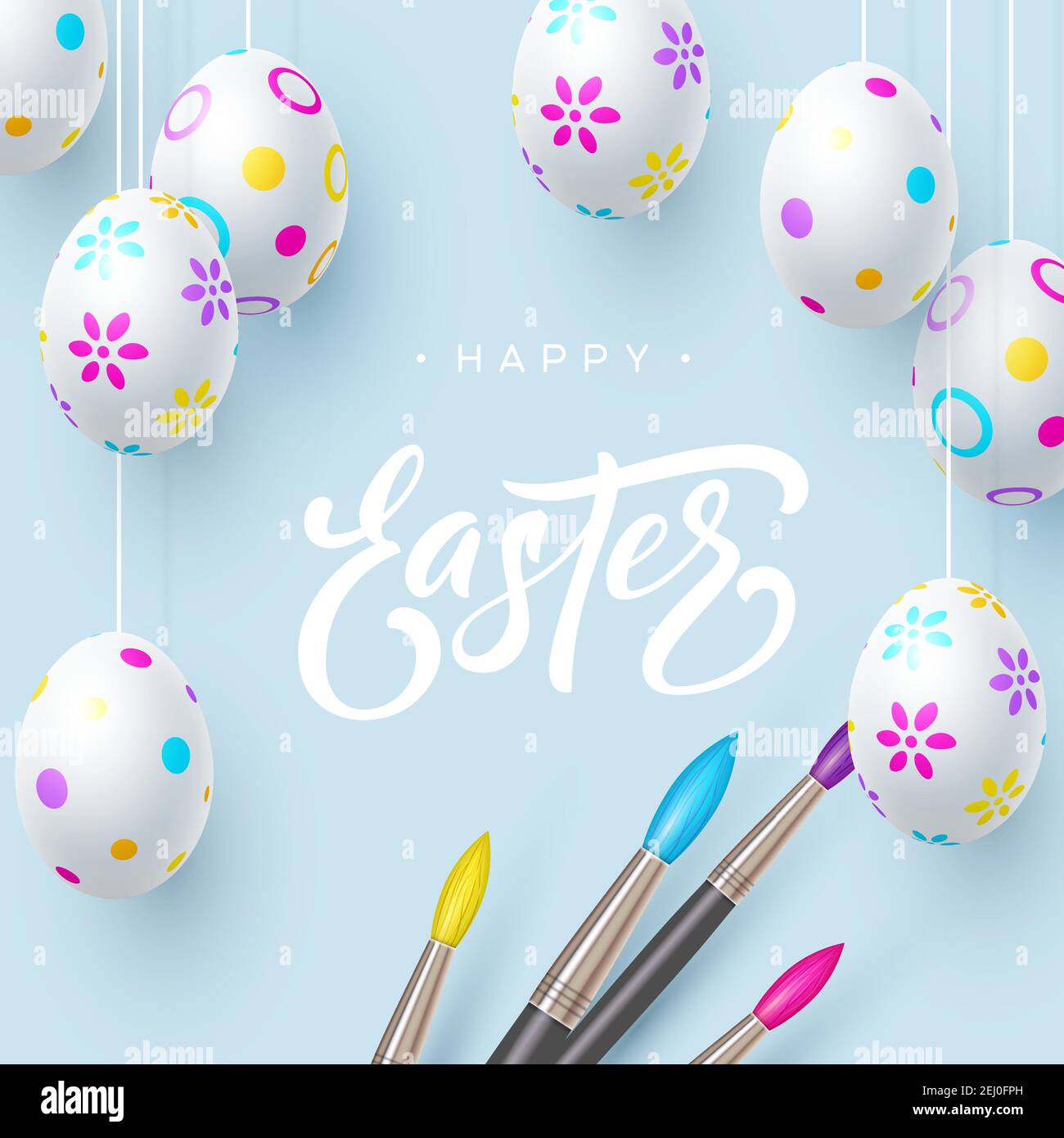 Easter banner with hanging eggs. Stock Vector