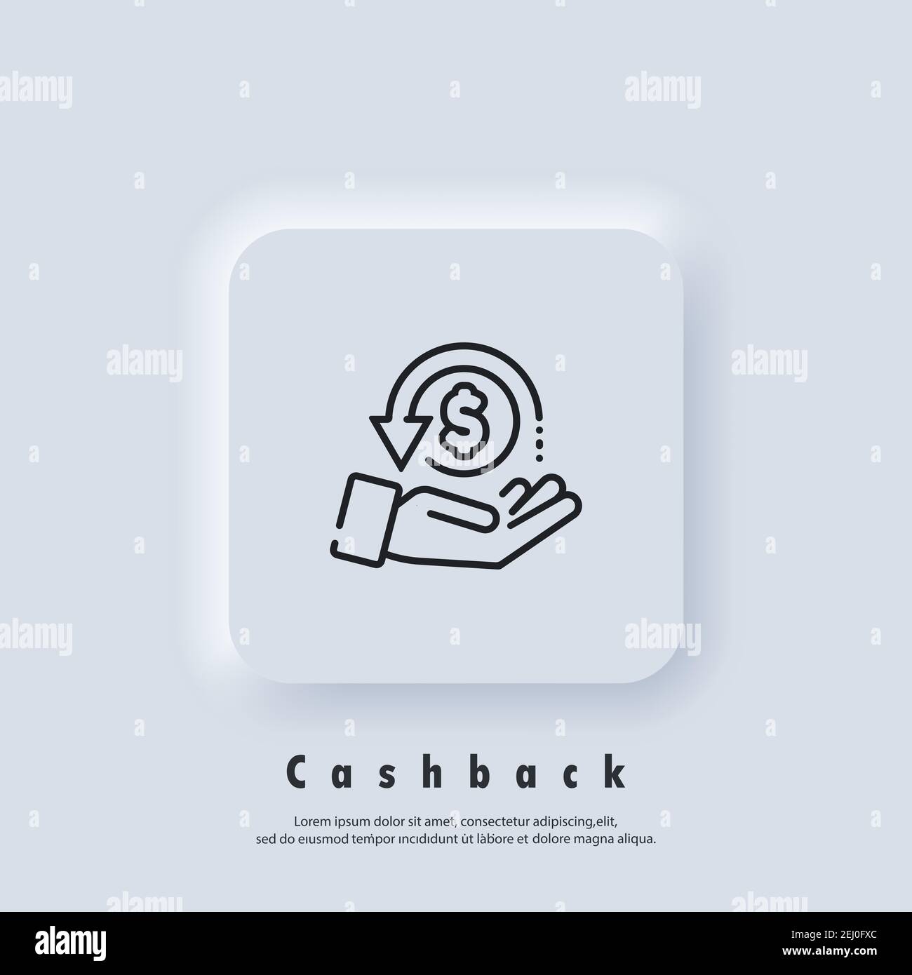 Cashback logo. Return money icon. Cash back rebate line icon. Salary exchange, hand holding dollar. Financial investment symbol. Vector. UI icon. Neum Stock Vector