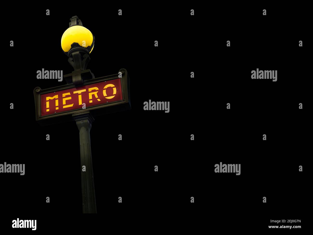 Vintage Metro Sign In France At Night, With Copy Space Stock Photo
