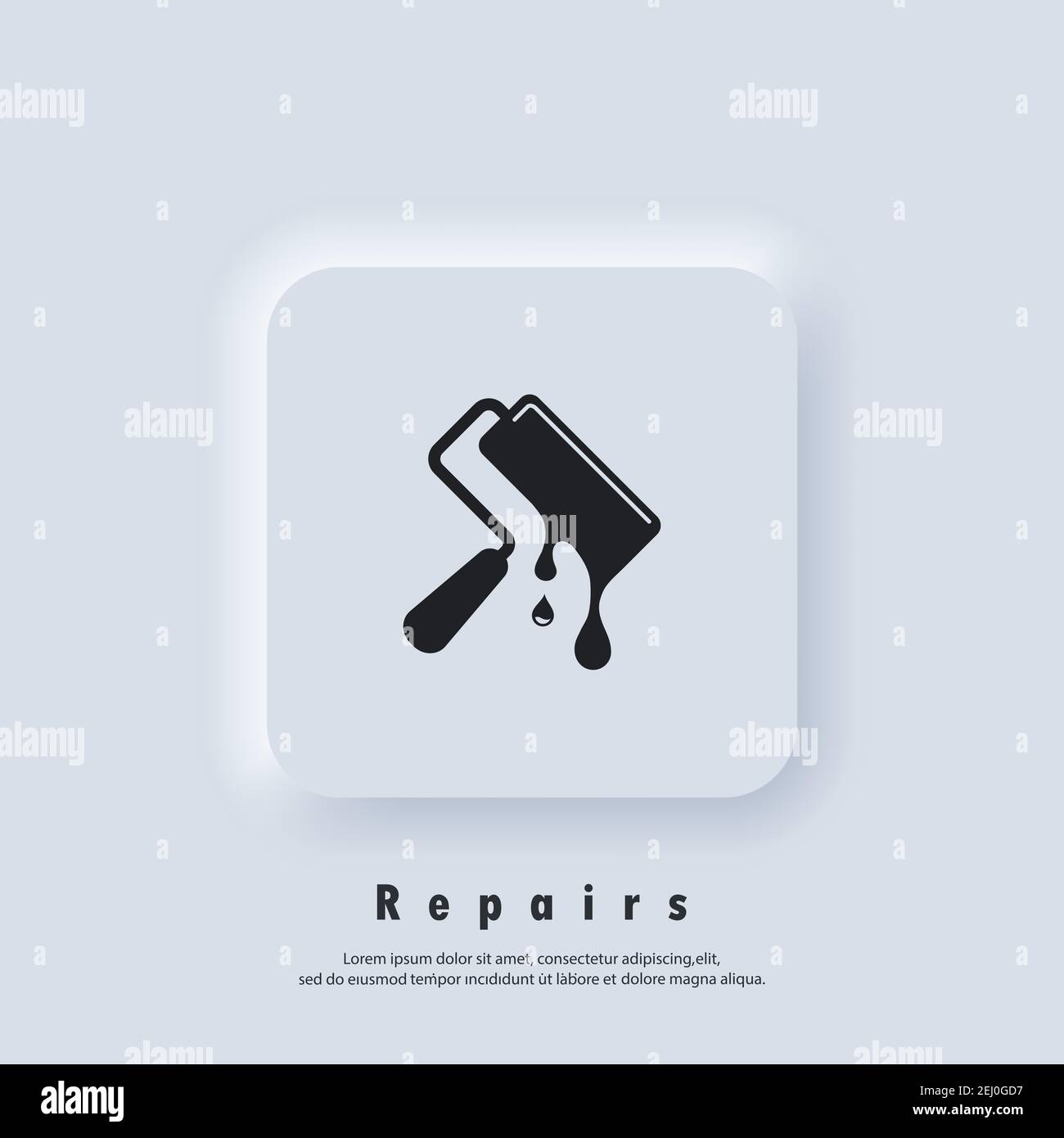 Repairs logo. Paint roller with drops. Repairs icon. Paint roller icons ...