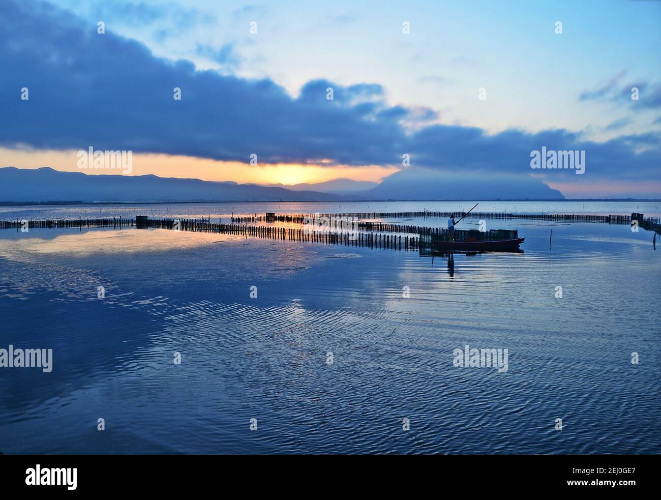Sunrise landscape in Missolonghi Lagoon, Aetolia-Acarnania, Greece. Stock Photo