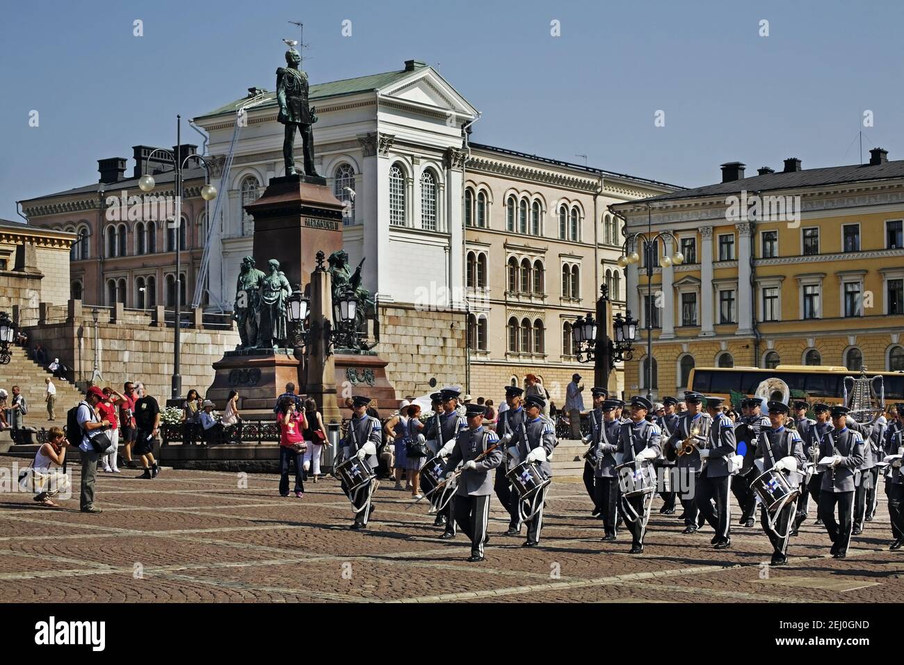 Military orchestra on Senate square in Helsinki. Finland Stock Photo