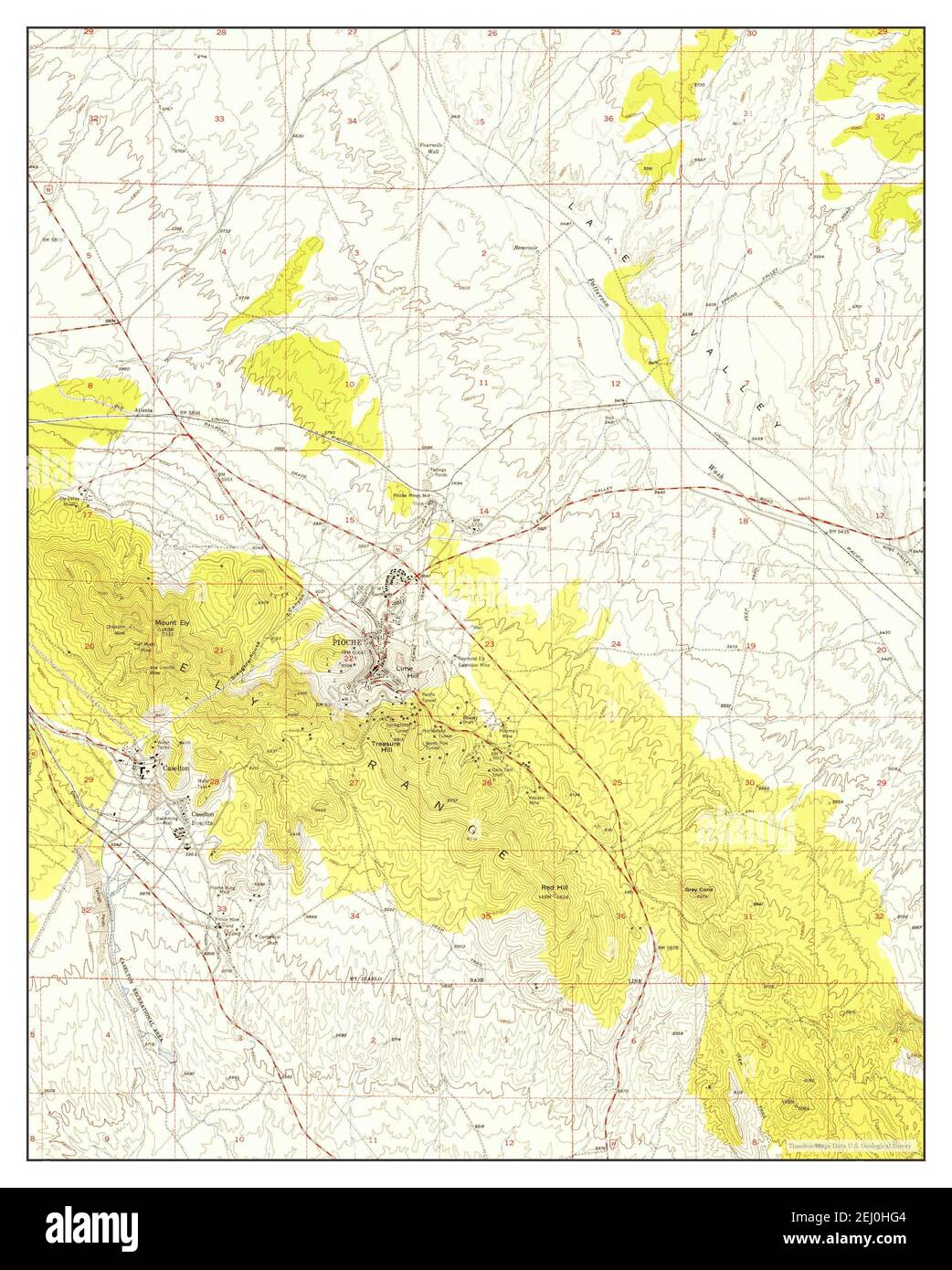 Pioche, Nevada, map 1953, 124000, United States of America by Timeless