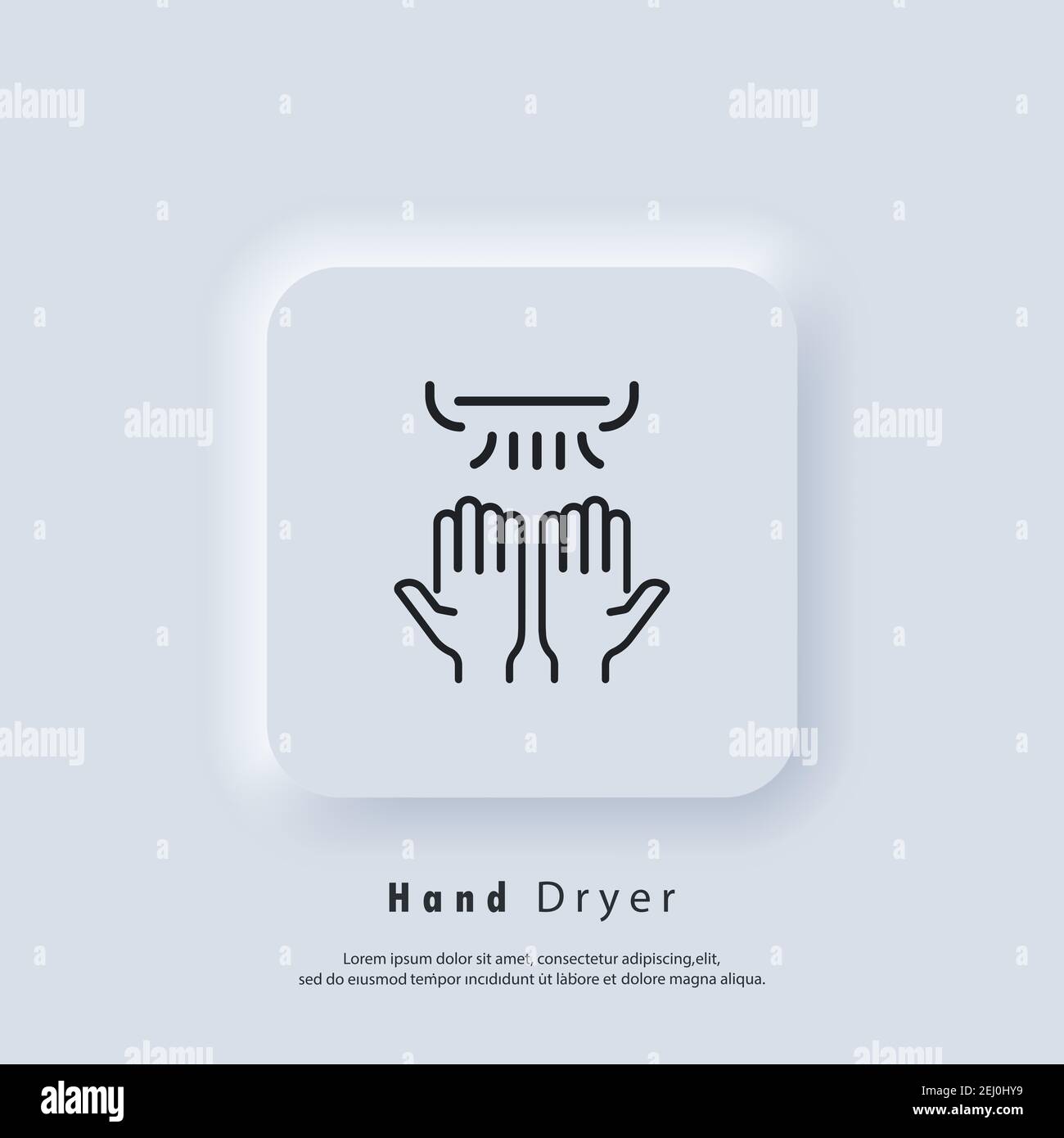 Hand dryer icon. Thin line hand dryer logo. Vector. UI icon. Neumorphic UI UX white user interface web button. Stock Vector