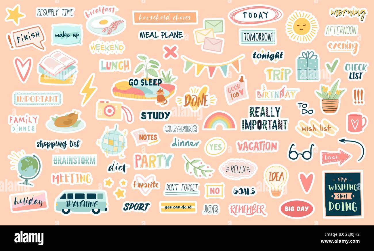 Funny cute vector planning stickers Stock Vector