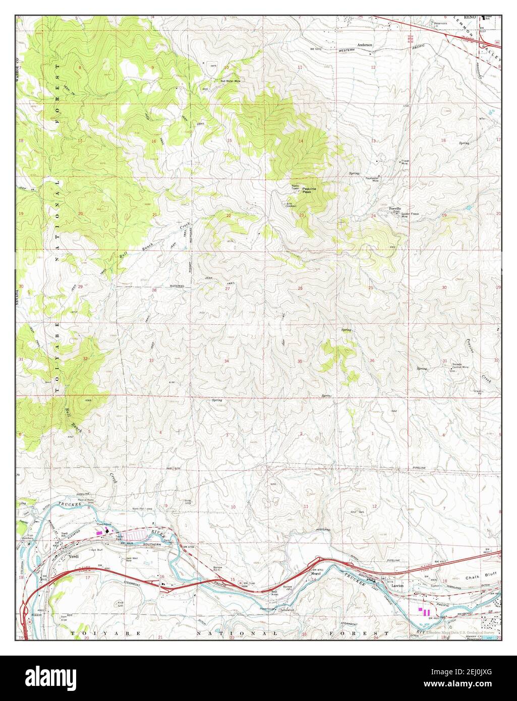 Verdi, Nevada, map 1967, 124000, United States of America by Timeless