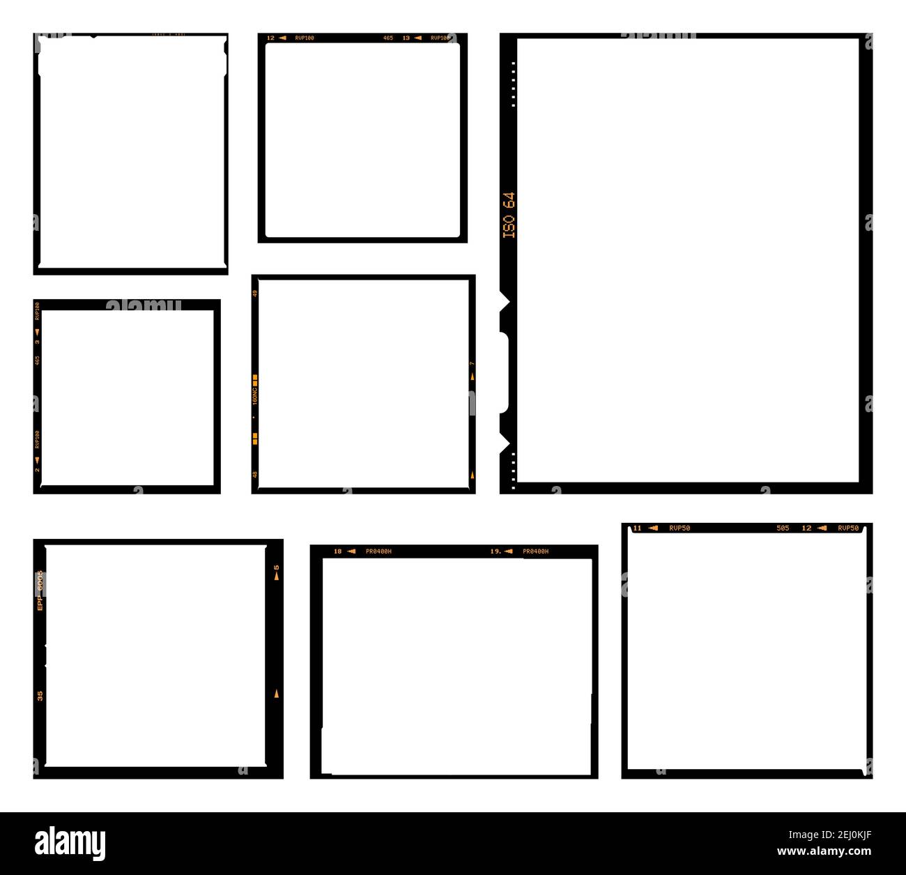 Vector illustration of Analog film black frames pack Stock Vector