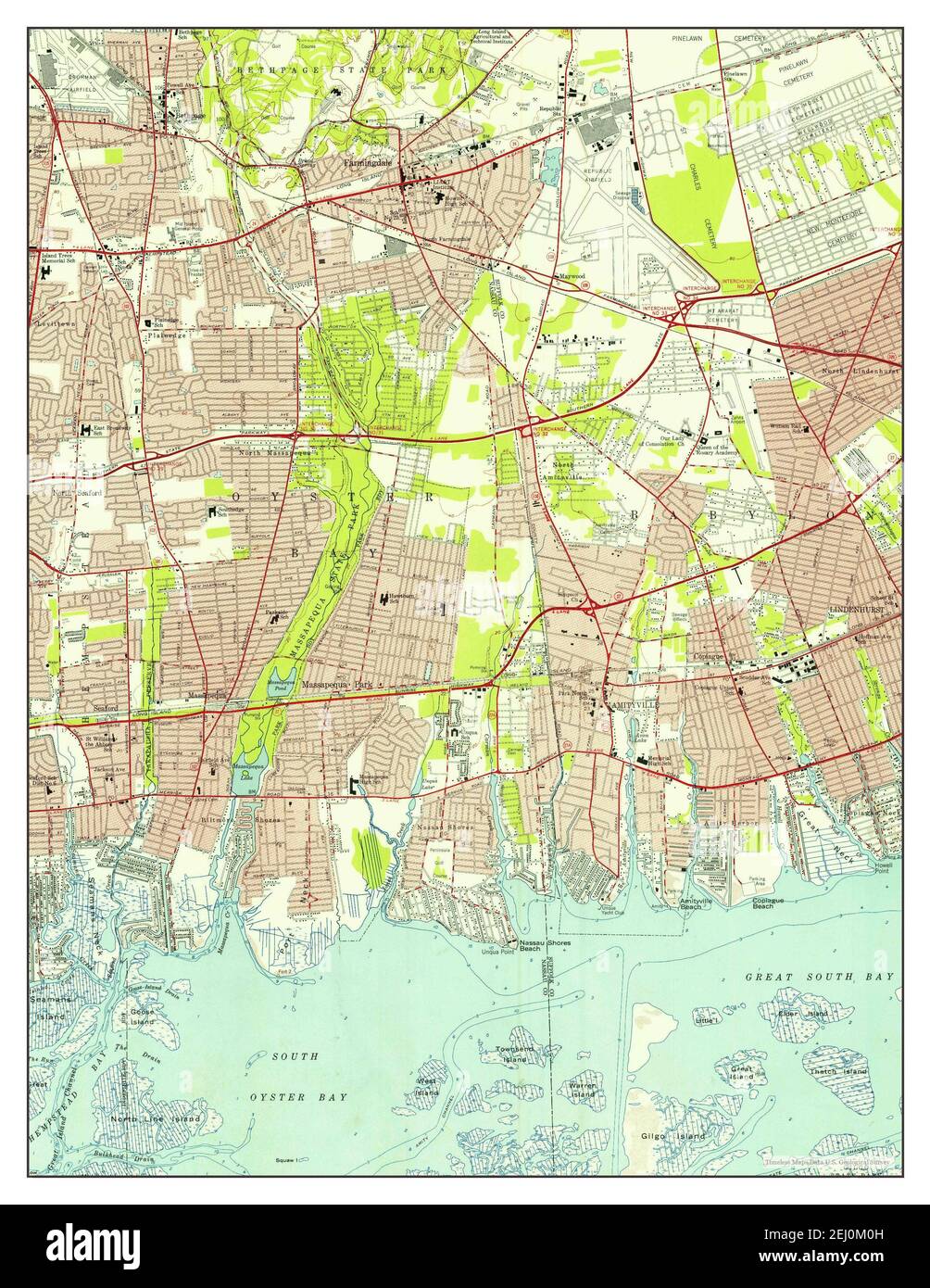 Amityville, New York, map 1954, 124000, United States of America by