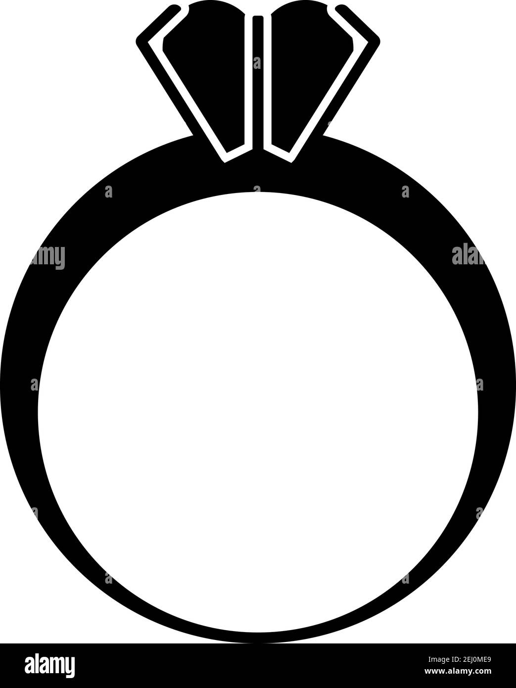 Valentine Heart Ring Icon. Black Stencil Design. Vector Illustration