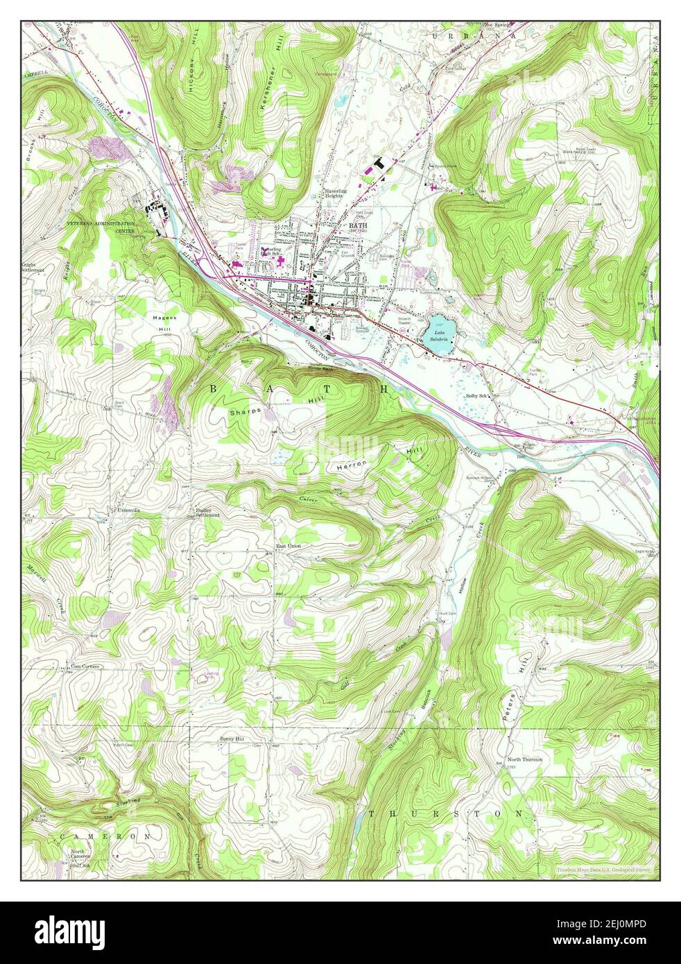 Bath, New York, map 1953, 124000, United States of America by Timeless