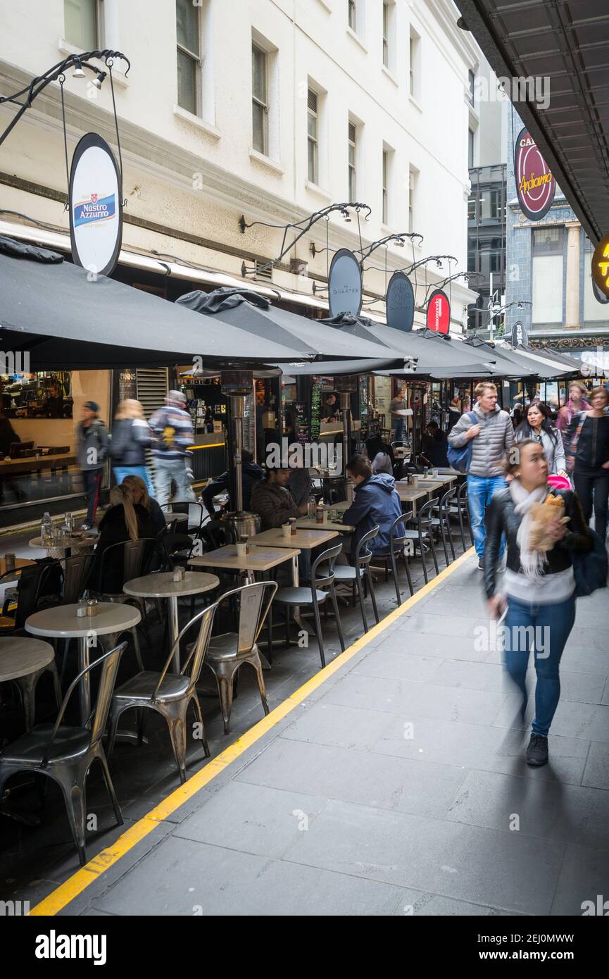 Pavement cafes on Degraves Street, Melbourne, Victoria, Australia. Stock Photo