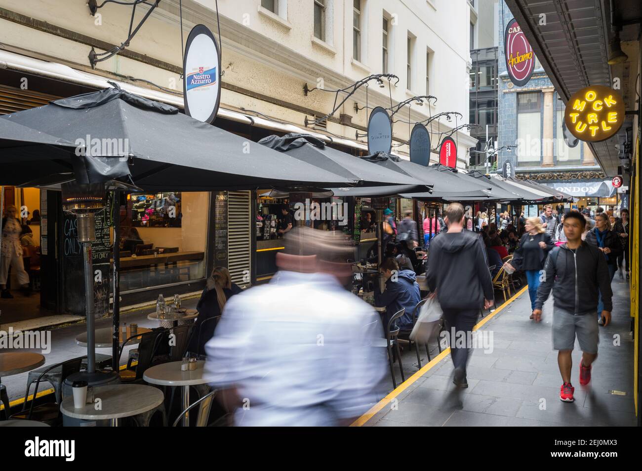 Pavement cafes on Degraves Street, Melbourne, Victoria, Australia. Stock Photo