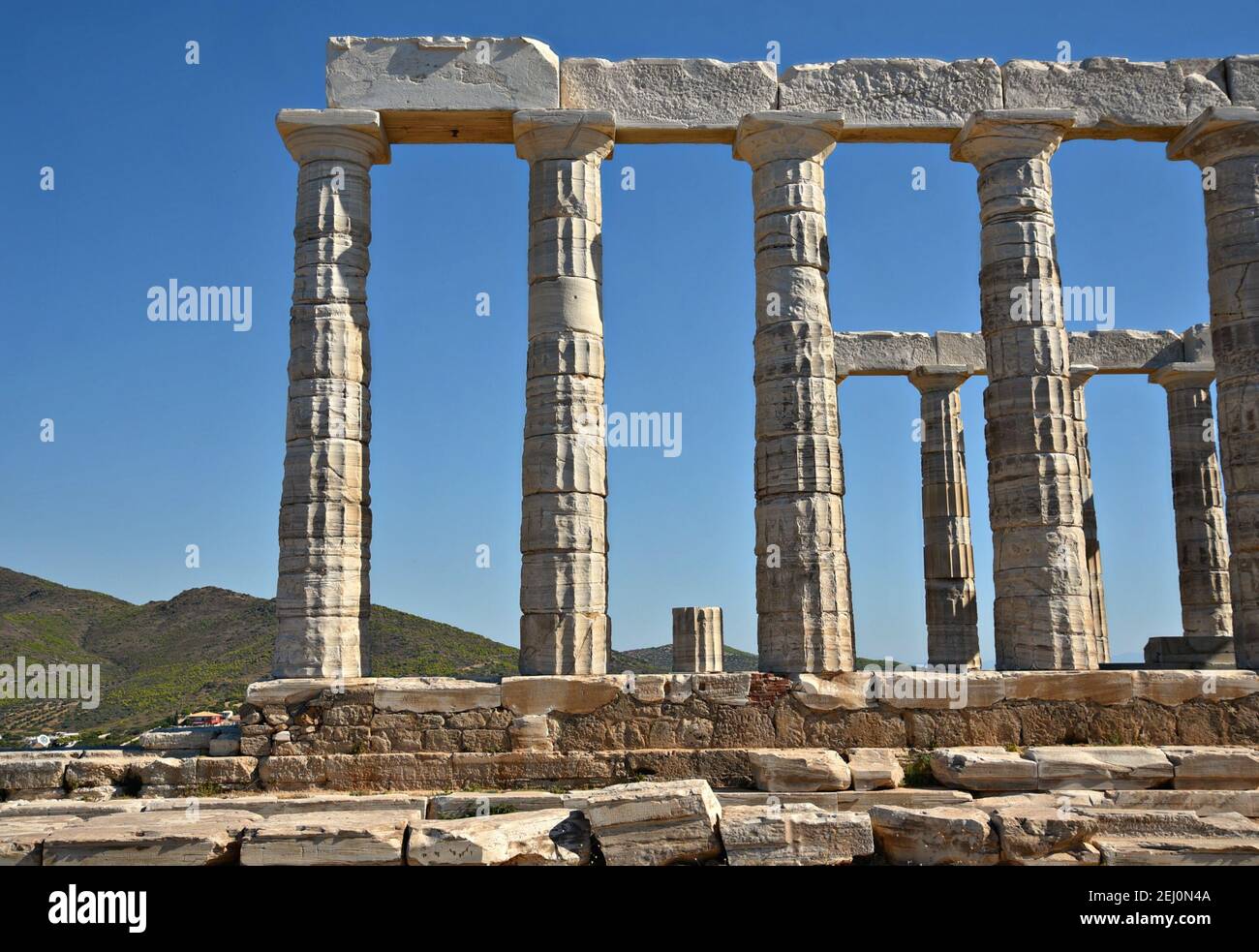 Panoramic view of the ancient Greek Doric style Temple of Poseidon at ...