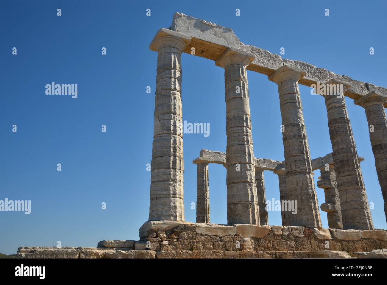 Panoramic view of the ancient Greek Doric style Temple of Poseidon at ...