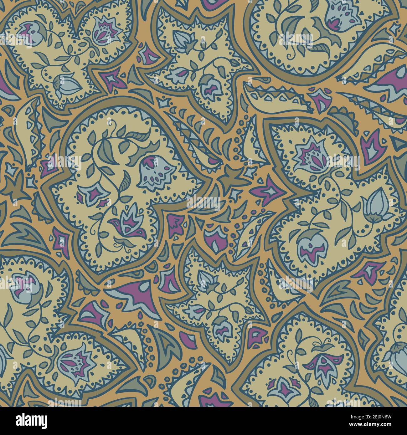 Vector seamless pattern decoration of rose flowers, leaves and abstract geometrical figures. Stock Vector