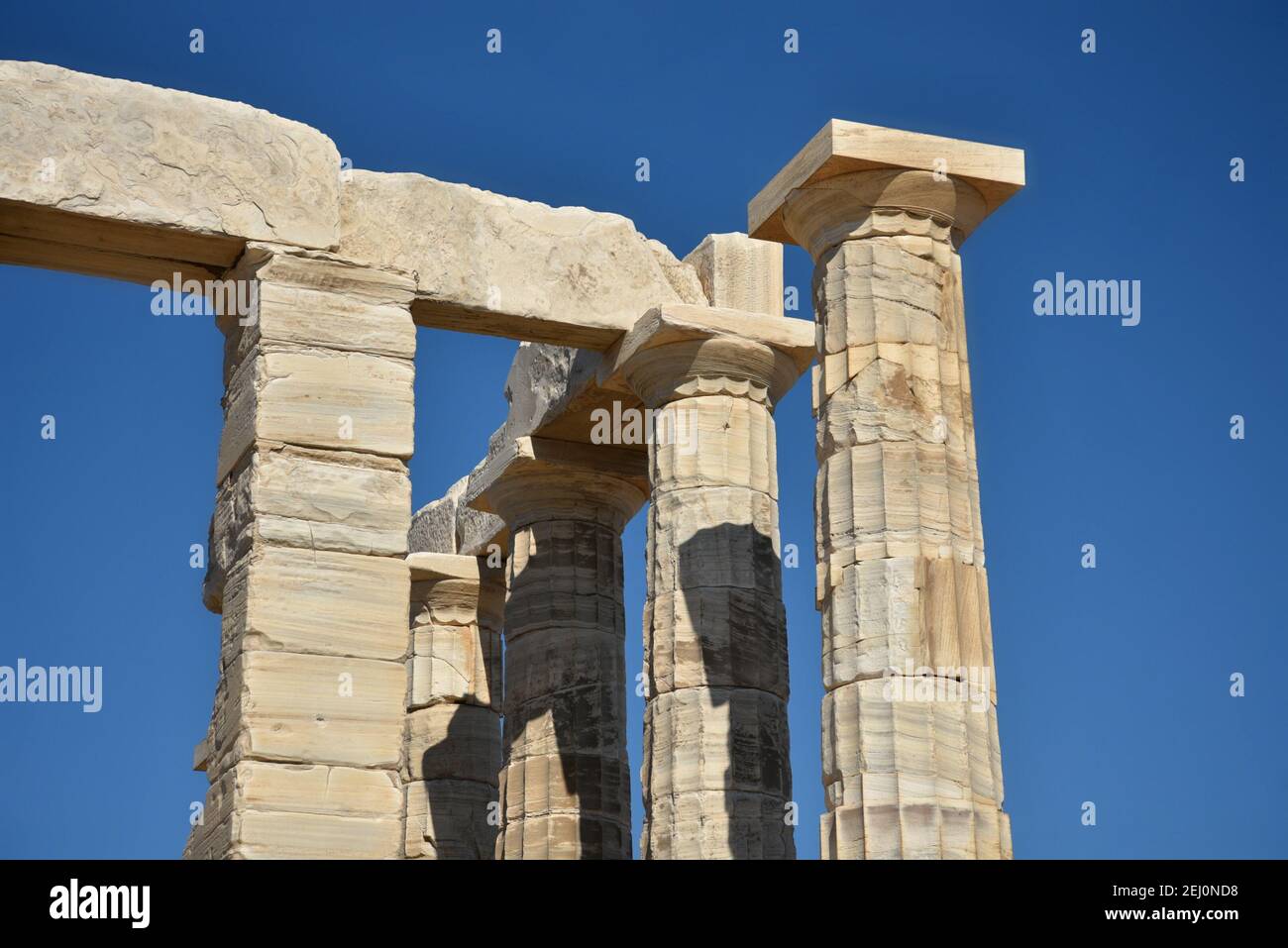 Architrave view of the ancient Greek Doric style Temple of Poseidon at ...