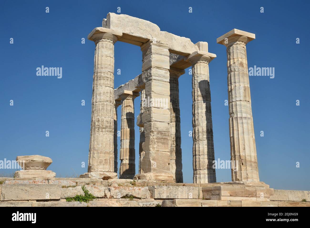 Marble columns view of the ancient Greek Doric style Temple of Poseidon ...