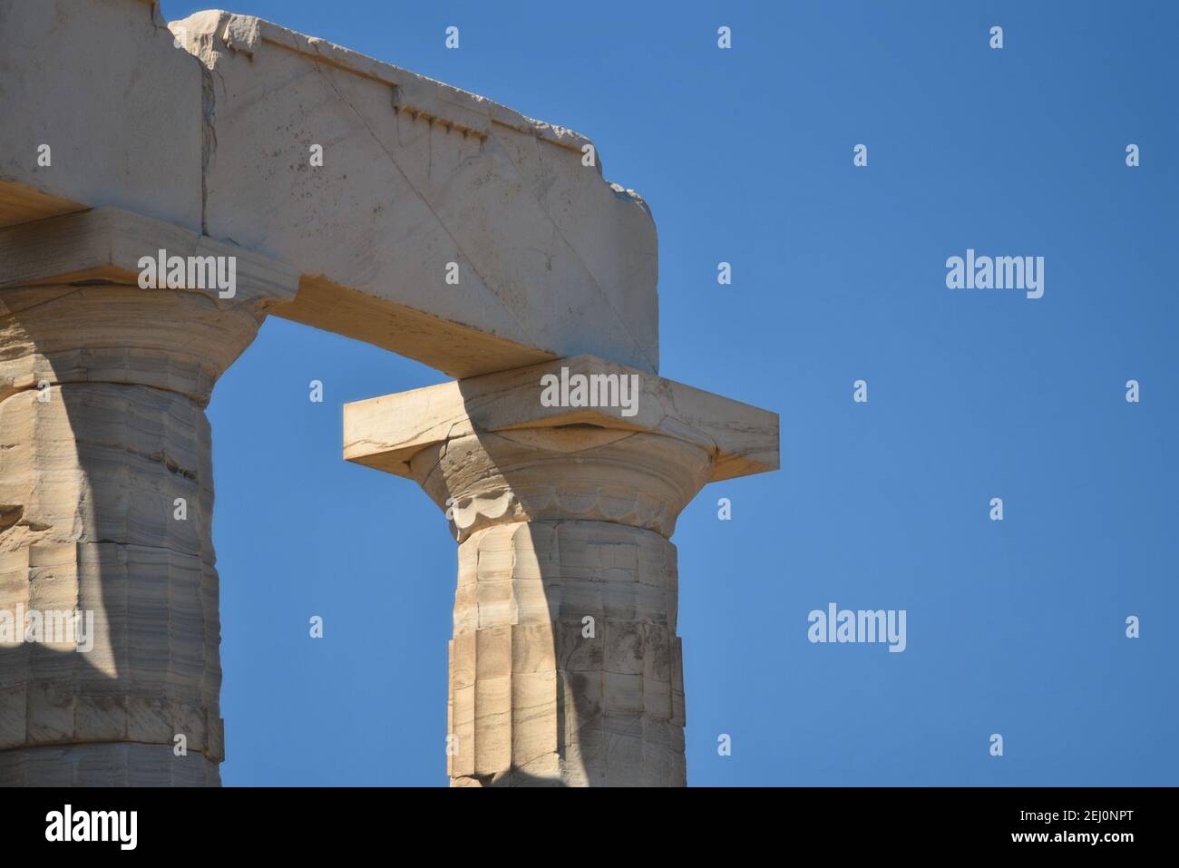 Architrave view of the ancient Greek Doric style Temple of Poseidon at ...