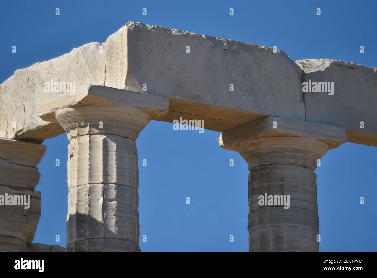 Architrave view of the ancient Greek Doric style Temple of Poseidon at ...