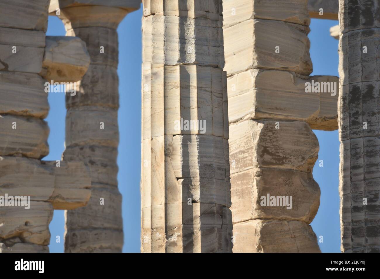 Marble columns view of the ancient Greek Doric style Temple of Poseidon ...